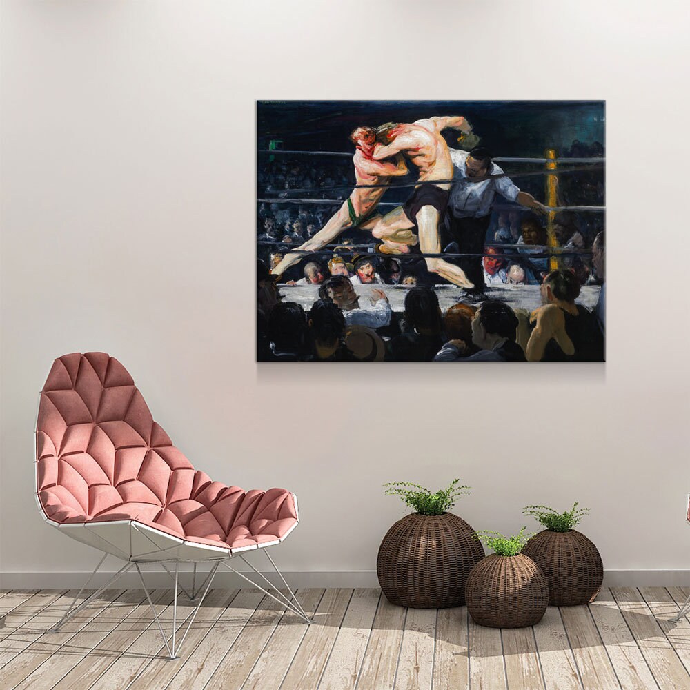 Stag at Sharkey's Canvas Wall Art, Stag at Sharkey's Re-Print on Canvas, 1909 George Wesley Bellows Artwork, Vintage Boxing, Prizefighters