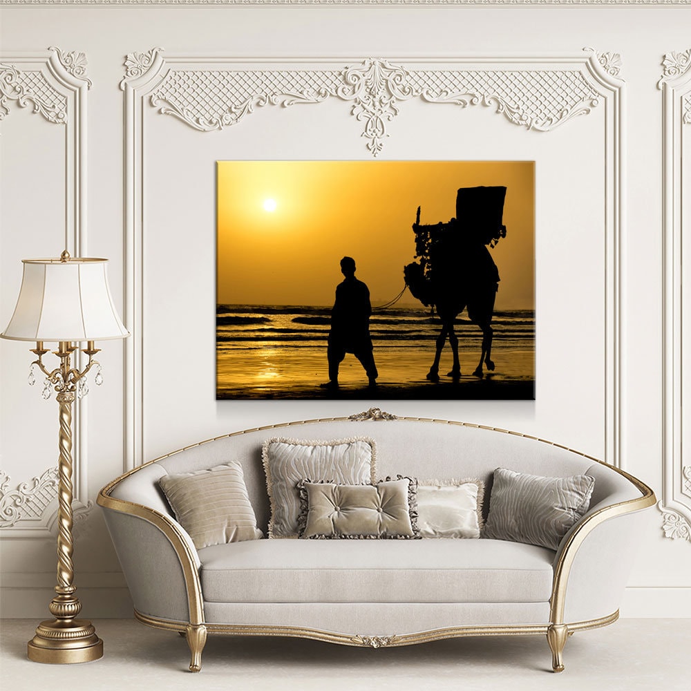 The Famous Camel Ride Canvas Wall Art, Karachi Wall Art, Karachi Pakistan Decor, Sea View, Karachi Beach, Karachi Sunset, Pakistan Decor