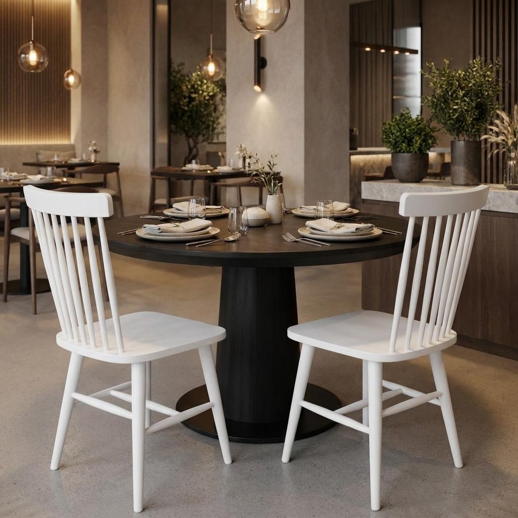 Set of Two White Aluminum Slat Back Dining Side Chairs