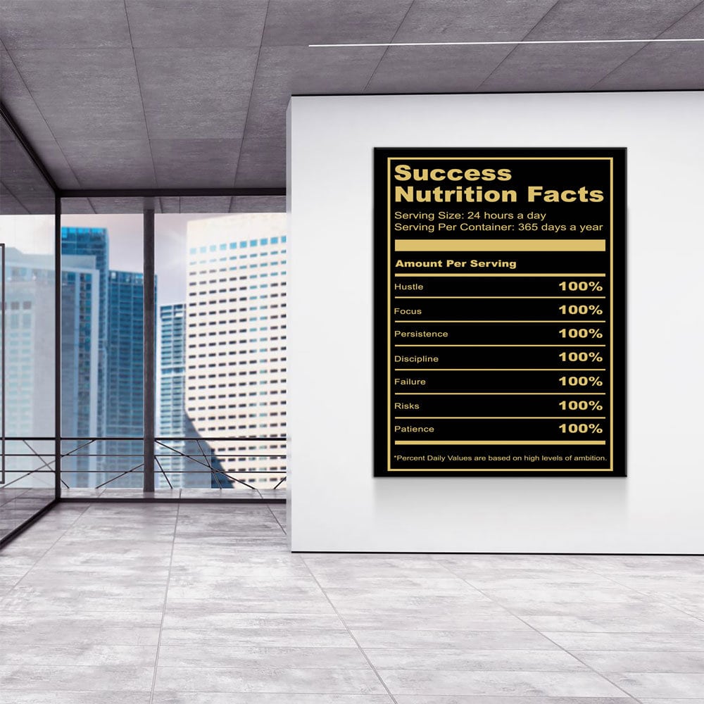 Success Nutrition Facts, Success Canvas Wall Art, Motivational Decor, Office Decor, Motivational Quotes, Success Quotes