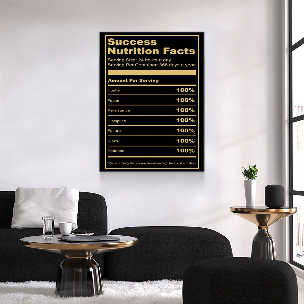 Success Nutrition Facts, Success Canvas Wall Art, Motivational Decor, Office Decor, Motivational Quotes, Success Quotes