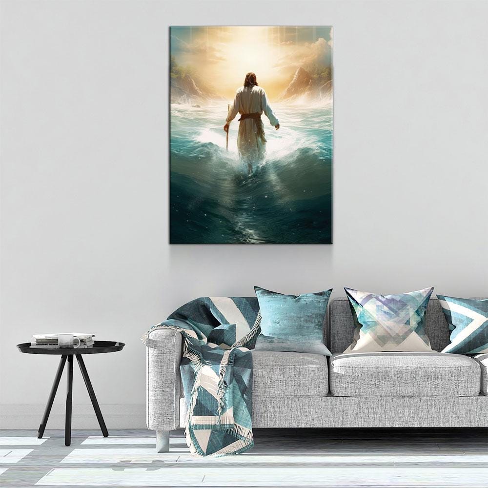 Jesus Walking On Water Canvas Wall Art, Religious Wall Art, Jesus Wall Art, Religious Decor, Church Gift, Church Decor, Jesus Christ Print
