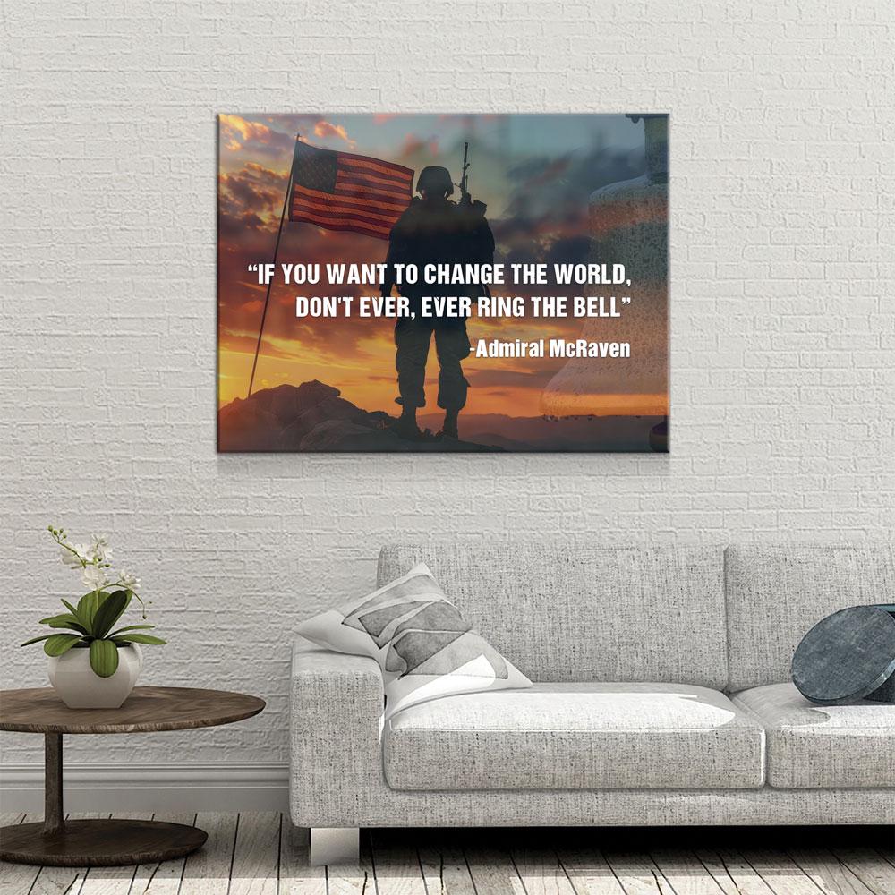 Never Ring the Bell Canvas Wall Art – Admiral McRaven Motivational Quote,  Navy Seals Quote
