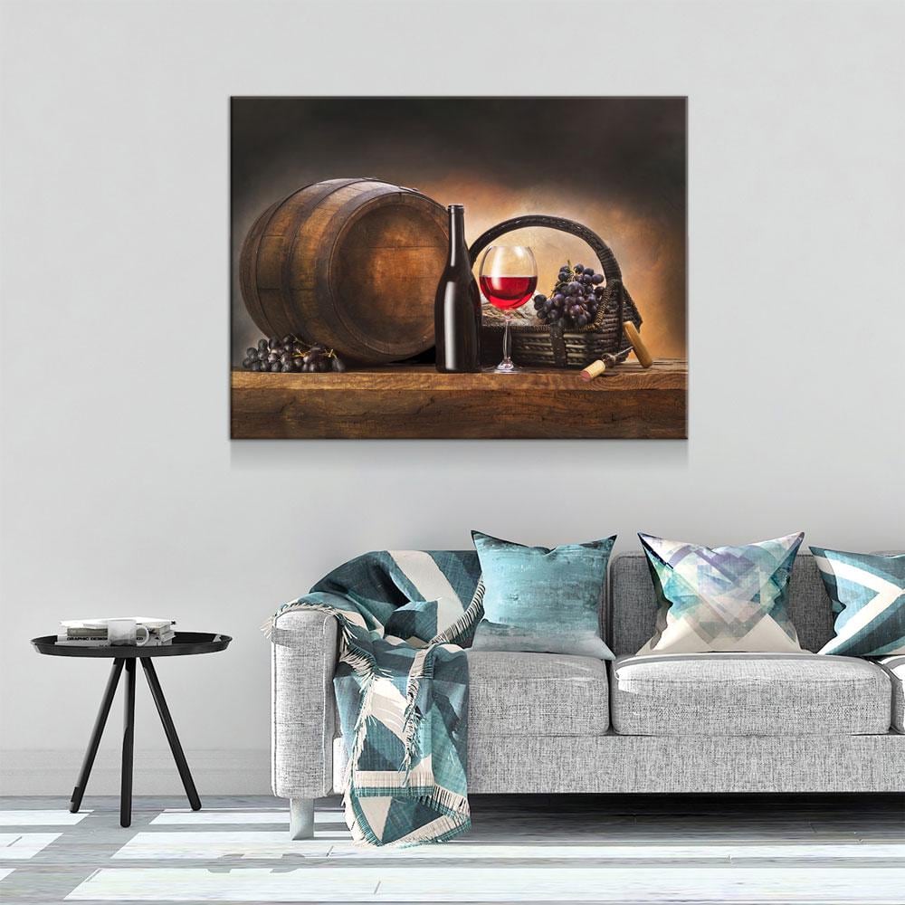 Red Wine & Barrel Canvas Wall Art, Red Wine Decor, Wine Gift, Wine Art Decor, Wine Art For Walls, Dining Room Decor, Wine Lovers, Wine Gift