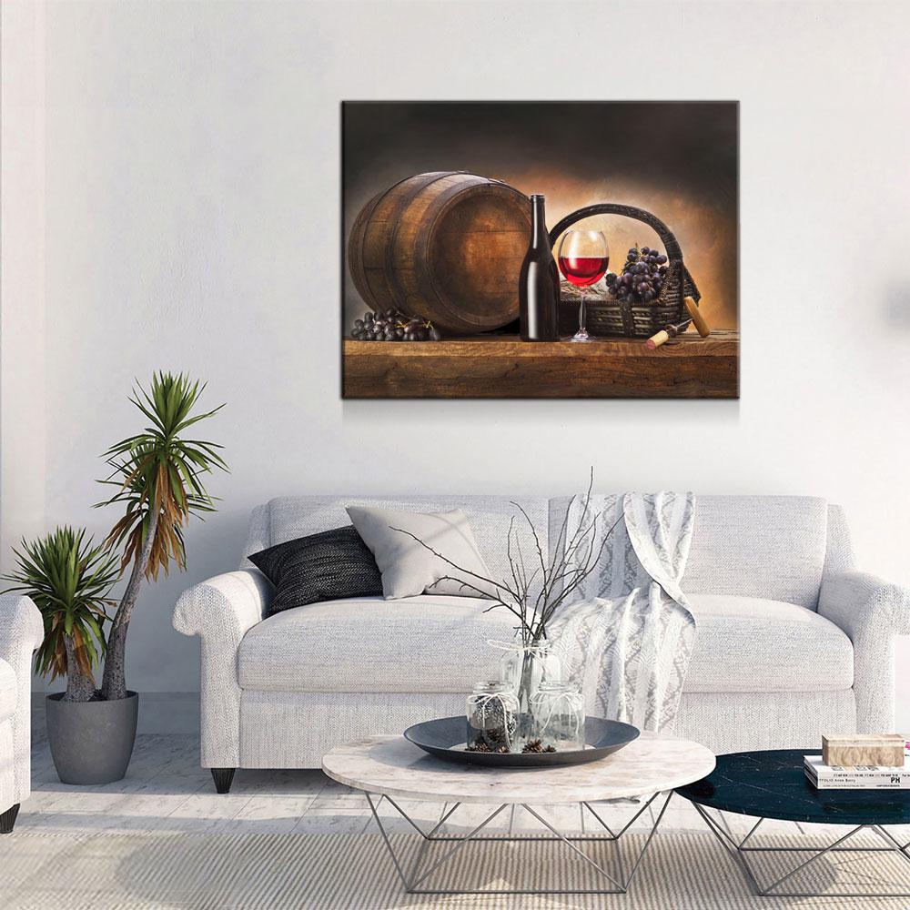 Red Wine & Barrel Canvas Wall Art, Red Wine Decor, Wine Gift, Wine Art Decor, Wine Art For Walls, Dining Room Decor, Wine Lovers, Wine Gift