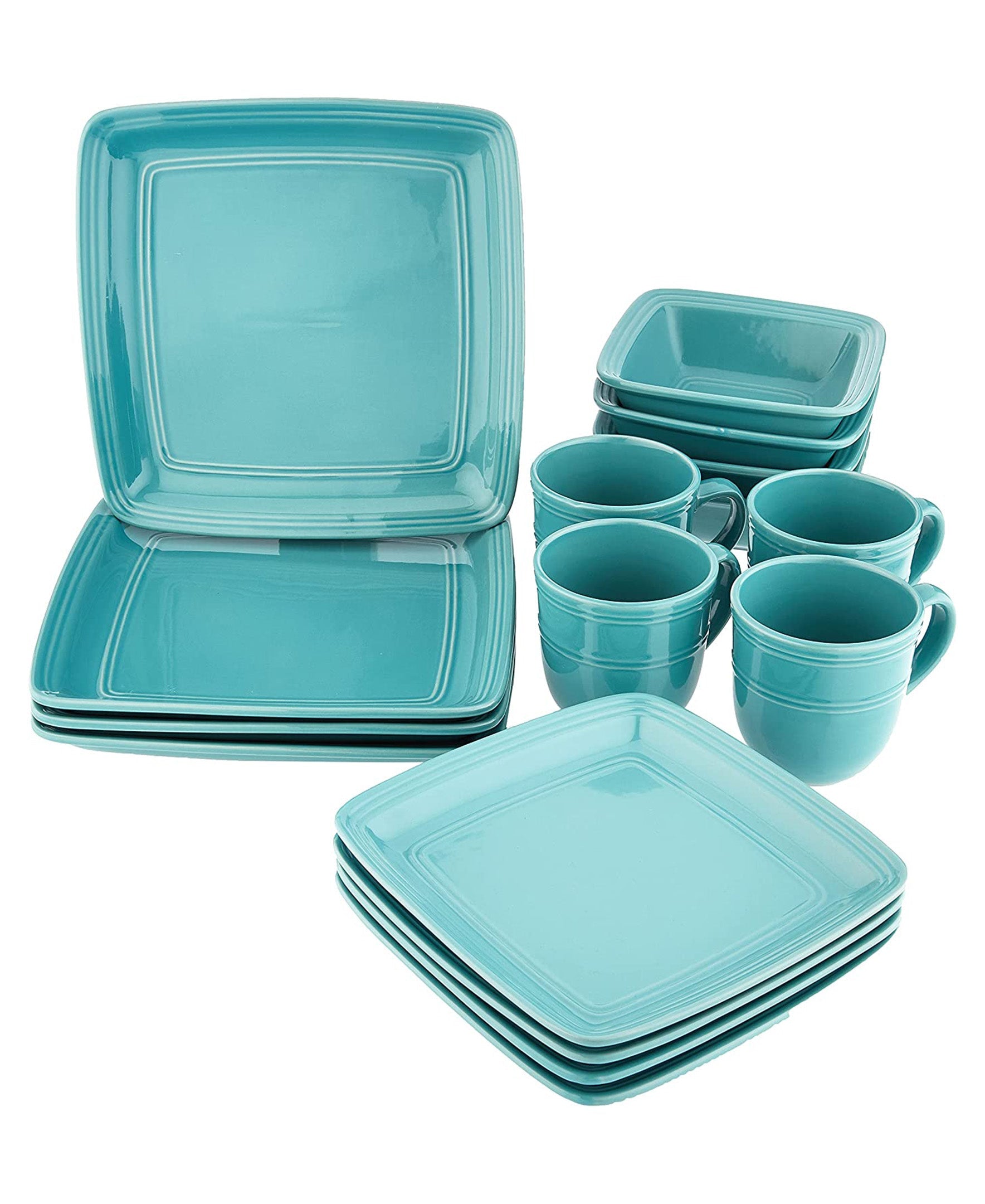 Madelyn Turquoise Square 16-Piece Dinner Set