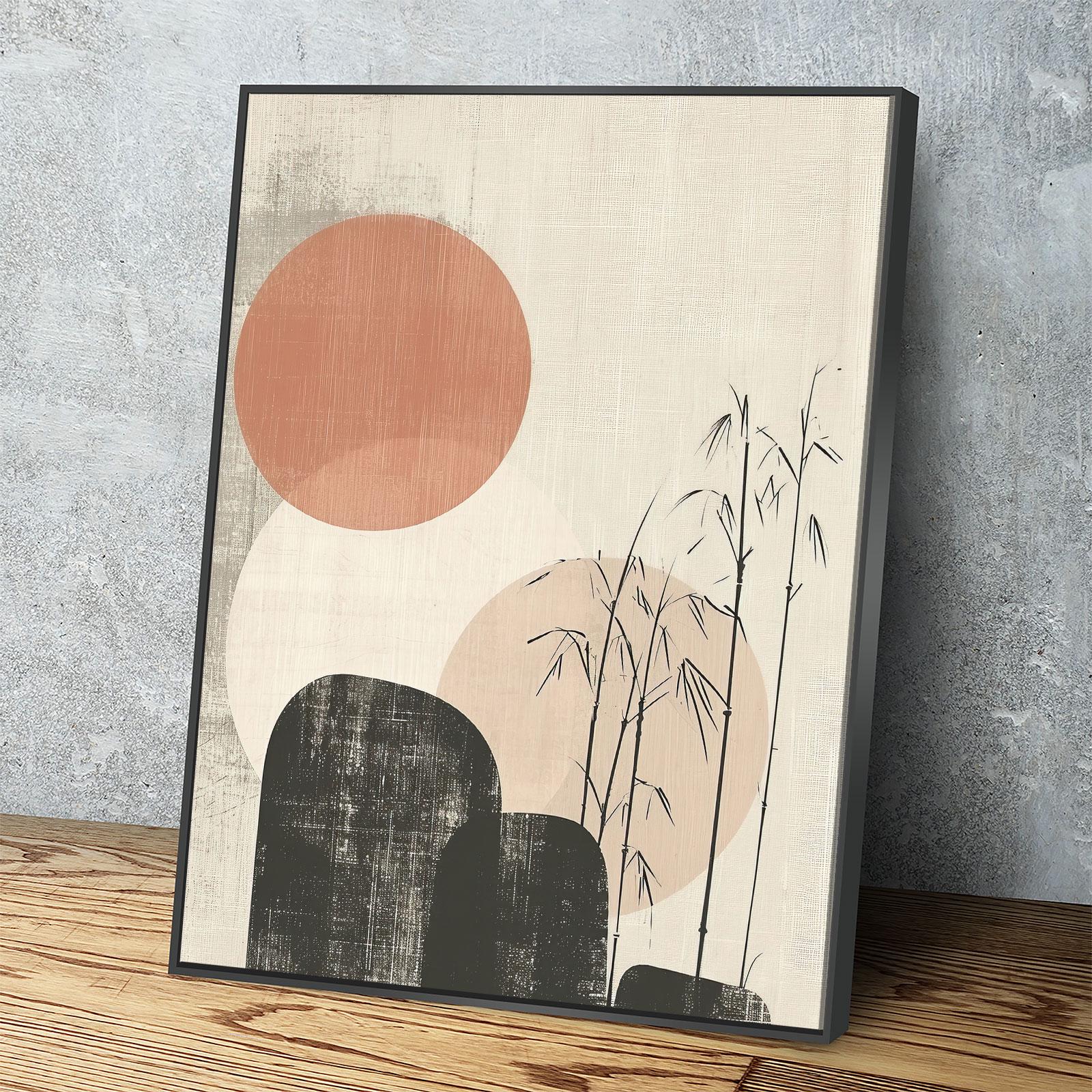 Japandi Red Sun Bamboo Canvas Wall Art, Japandi Art, Japanese Art, Japandi Decor, Japandi Zen Wall Art, Asian Bamboo Art, Textured Style