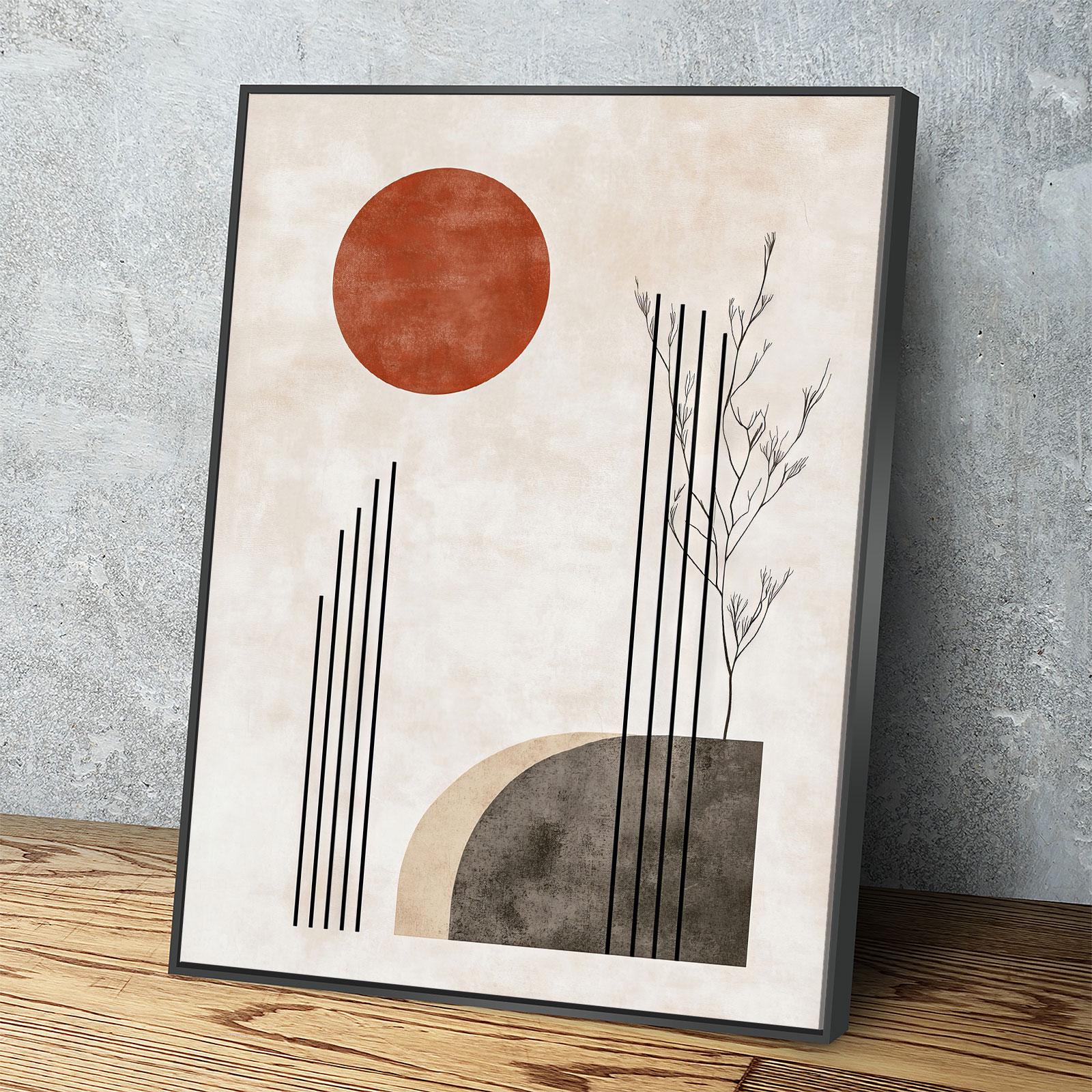 Japandi Red Sun Canvas Wall Art, Japandi Art, Japanese Wall Art, Japandi Decor, Japandi Zen Wall Art, Watercolor Style, Red Sun In Woods