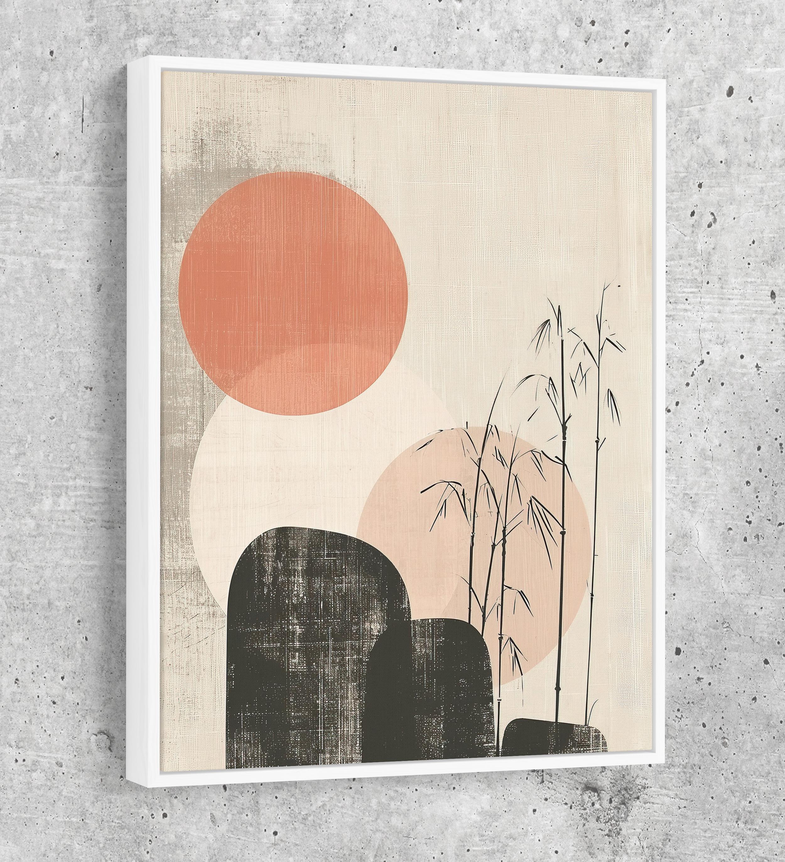 Japandi Red Sun Bamboo Canvas Wall Art, Japandi Art, Japanese Art, Japandi Decor, Japandi Zen Wall Art, Asian Bamboo Art, Textured Style