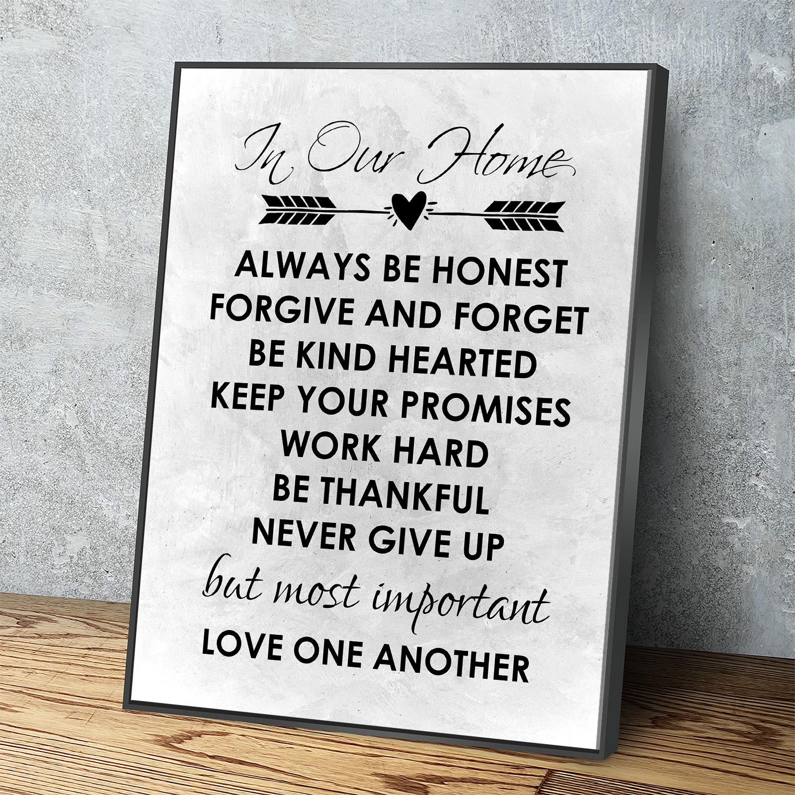 In Our Home Canvas Wall Art, Always Be Honest, Forgive And Forget, Be Kind Hearted, Keep Your Promises, Work Hard, Love One Another