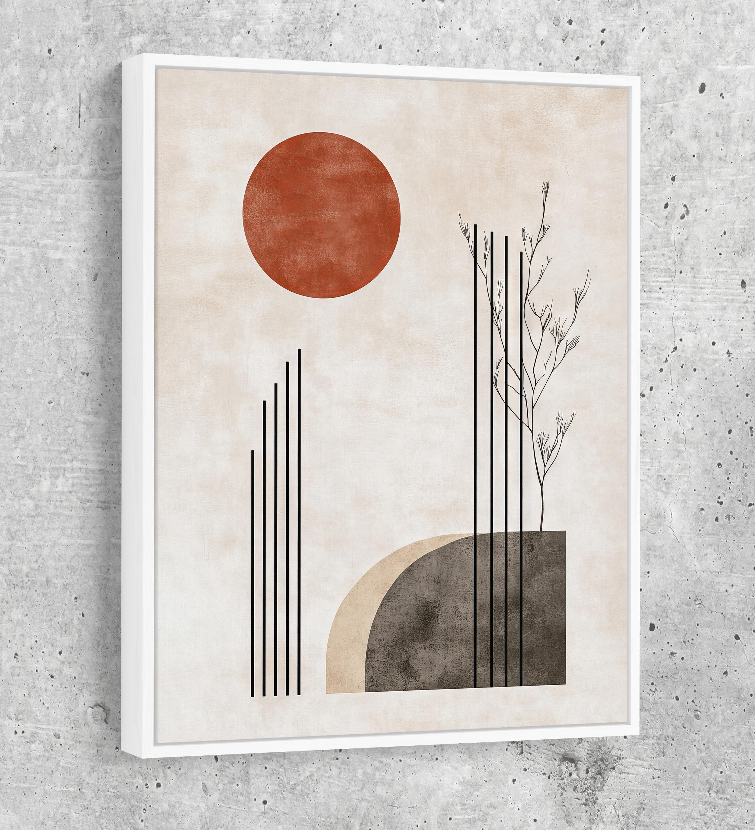 Japandi Red Sun Canvas Wall Art, Japandi Art, Japanese Wall Art, Japandi Decor, Japandi Zen Wall Art, Watercolor Style, Red Sun In Woods