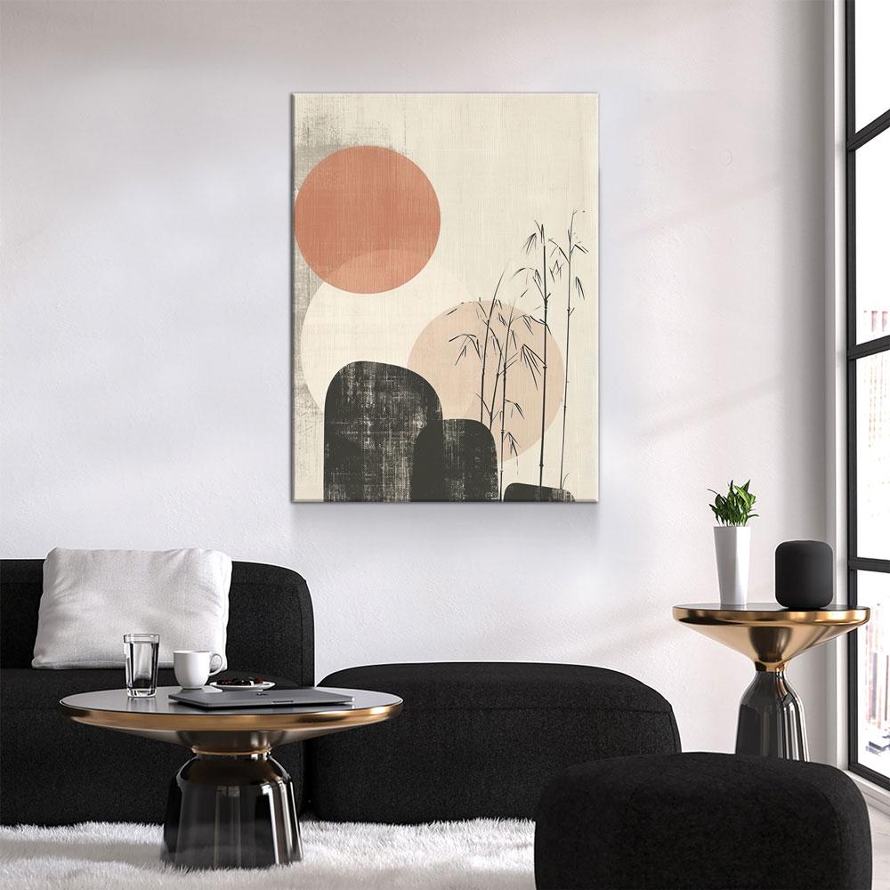 Japandi Red Sun Bamboo Canvas Wall Art, Japandi Art, Japanese Art, Japandi Decor, Japandi Zen Wall Art, Asian Bamboo Art, Textured Style