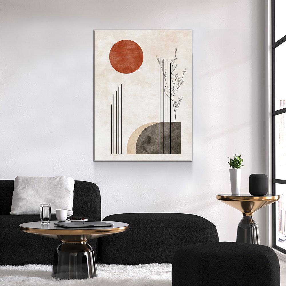 Japandi Red Sun Canvas Wall Art, Japandi Art, Japanese Wall Art, Japandi Decor, Japandi Zen Wall Art, Watercolor Style, Red Sun In Woods