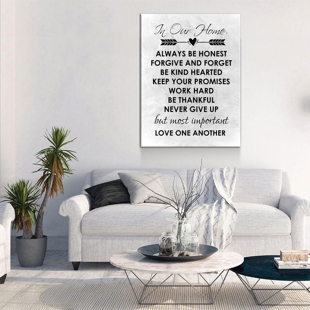 In Our Home Canvas Wall Art, Always Be Honest, Forgive And Forget, Be Kind Hearted, Keep Your Promises, Work Hard, Love One Another