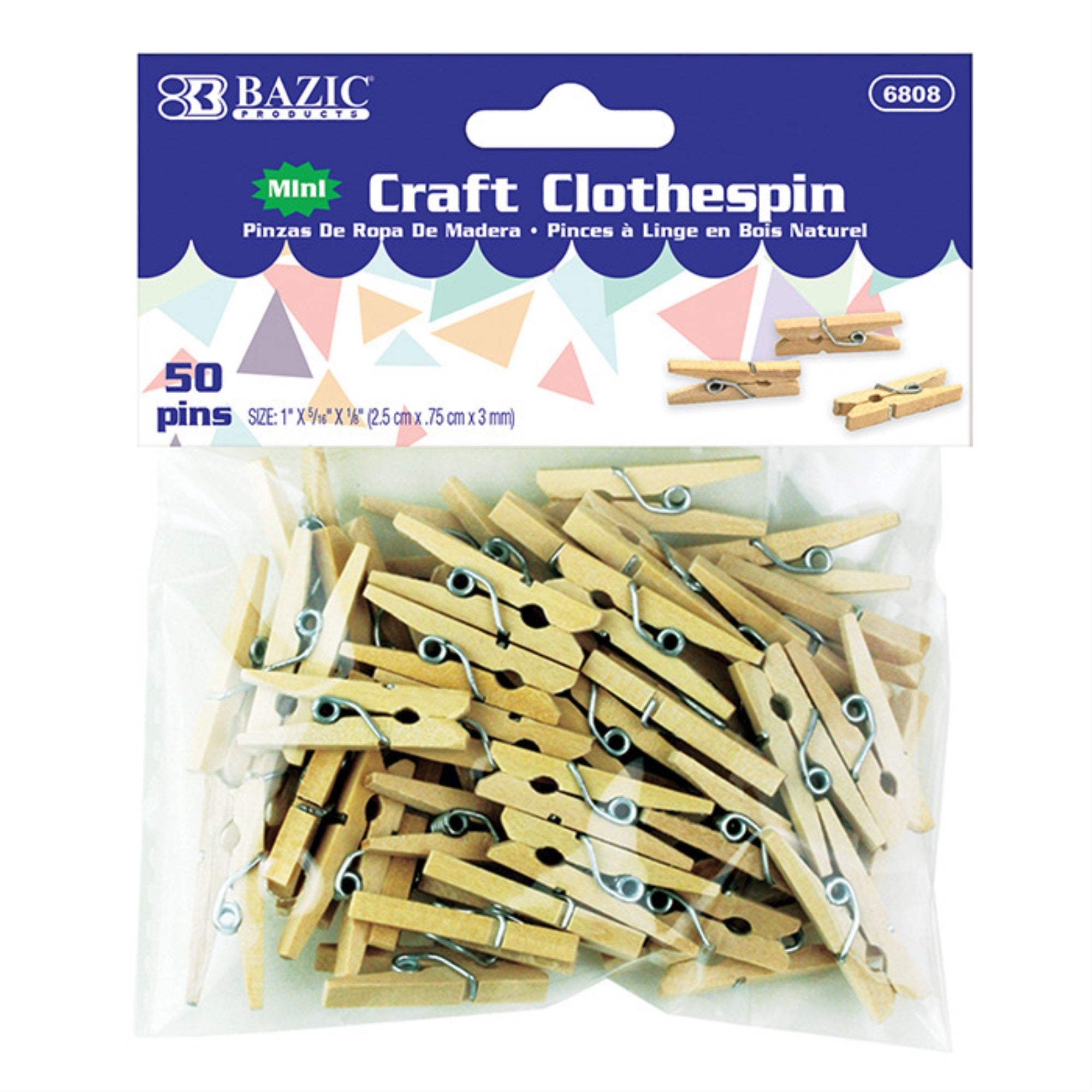 Bazic Mini Natural Clothes Pin (50/Pack) / Box Qty - 24