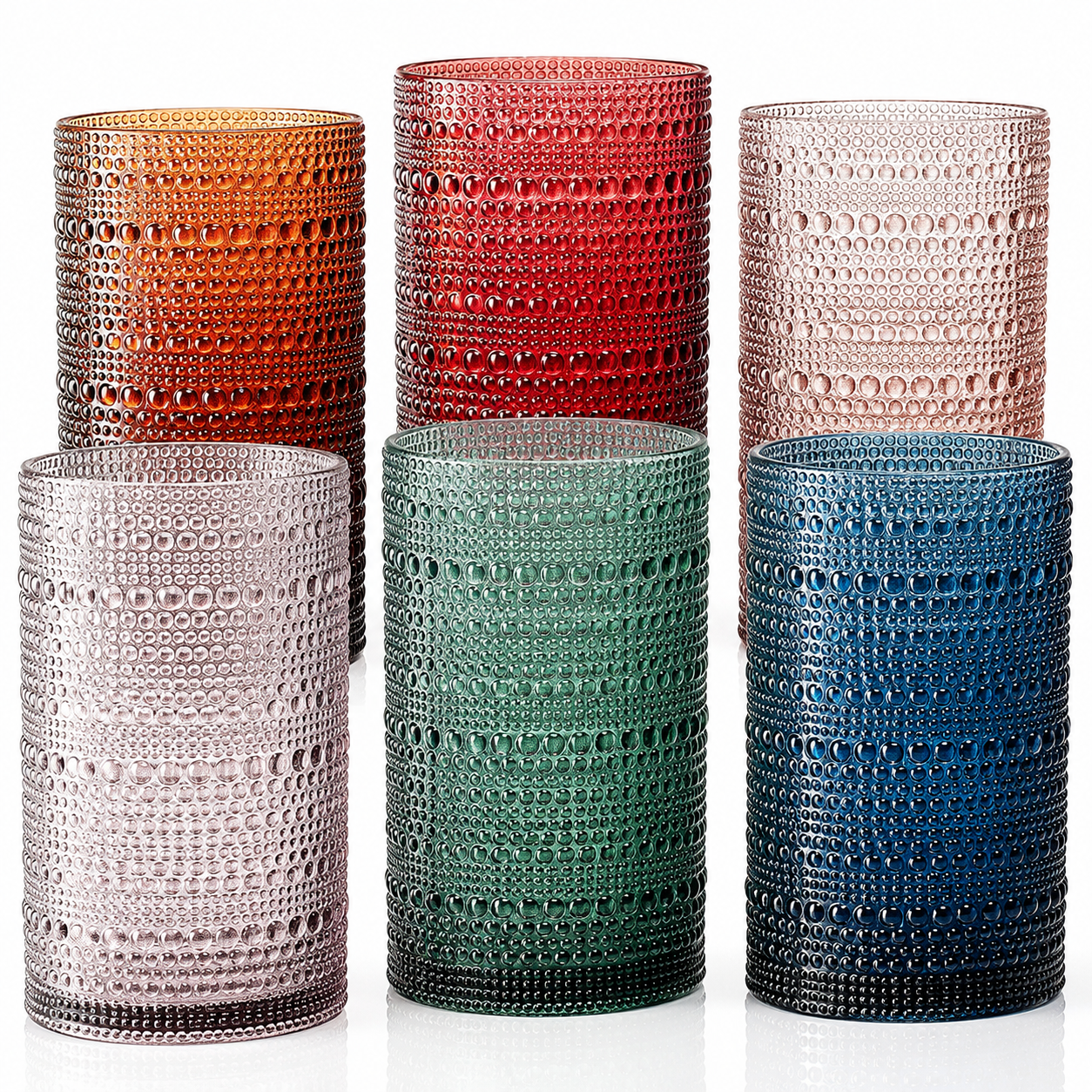 Eze Acrylic Highball Hobnail Glassware, Set of 6