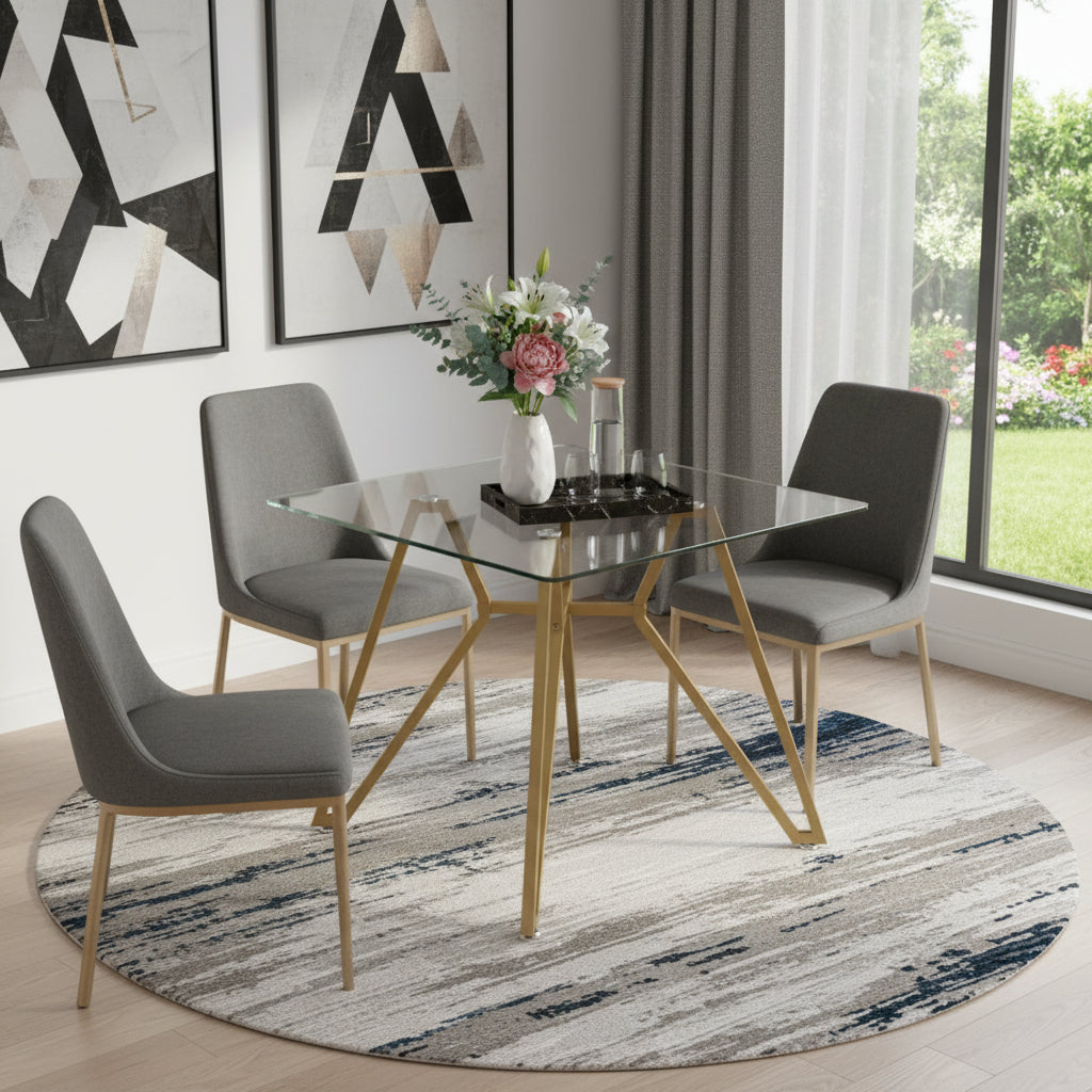 35 Clear and Gold Glass and Steel Square Dining Table