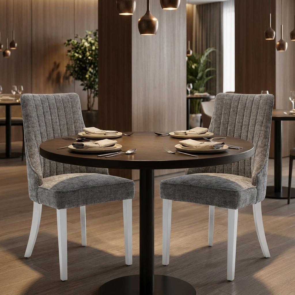 Set of Two Gray And Silver Chenille And Stainless Steel Dining Side Chairs
