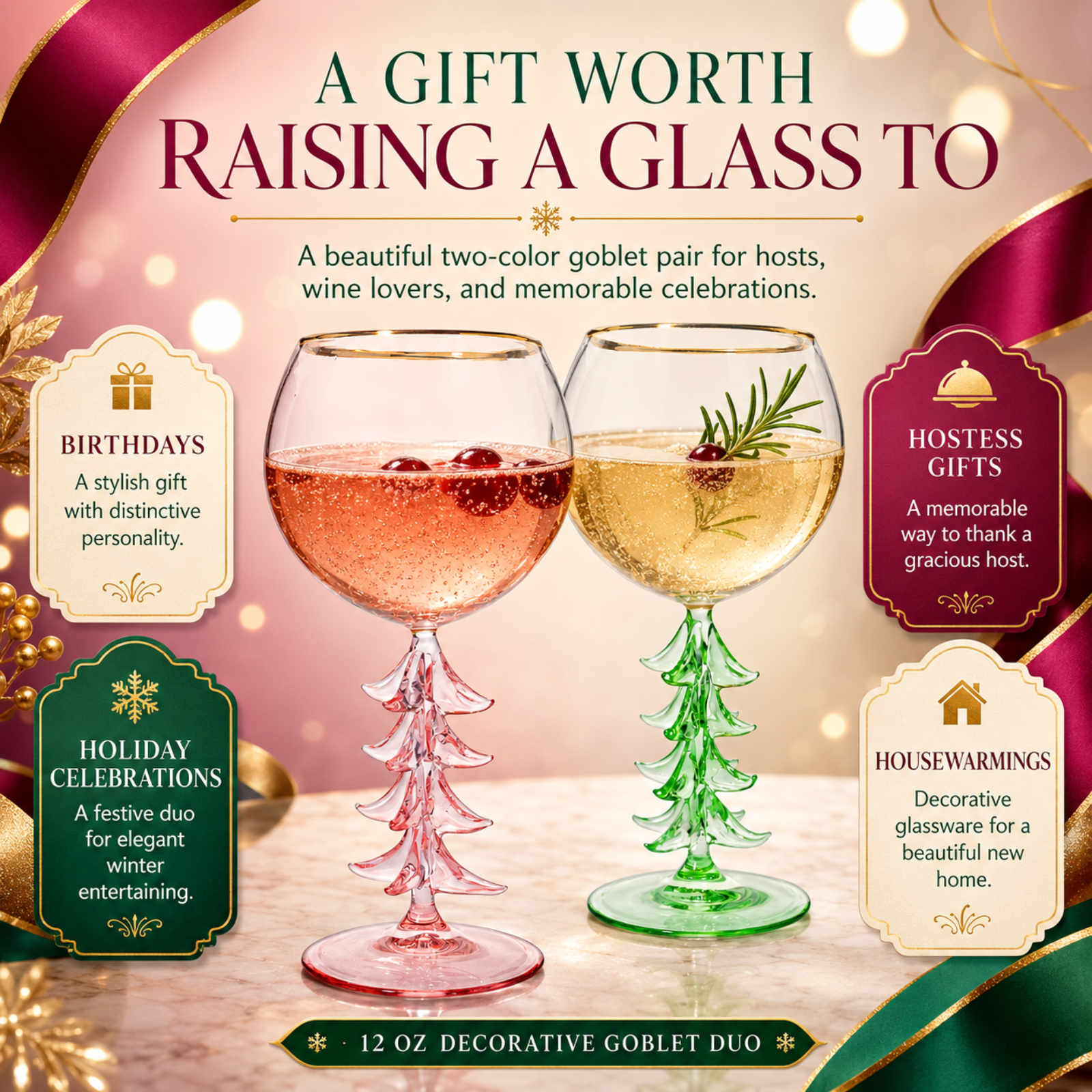 Natale Stemmed Wine Glassware, Set of 2