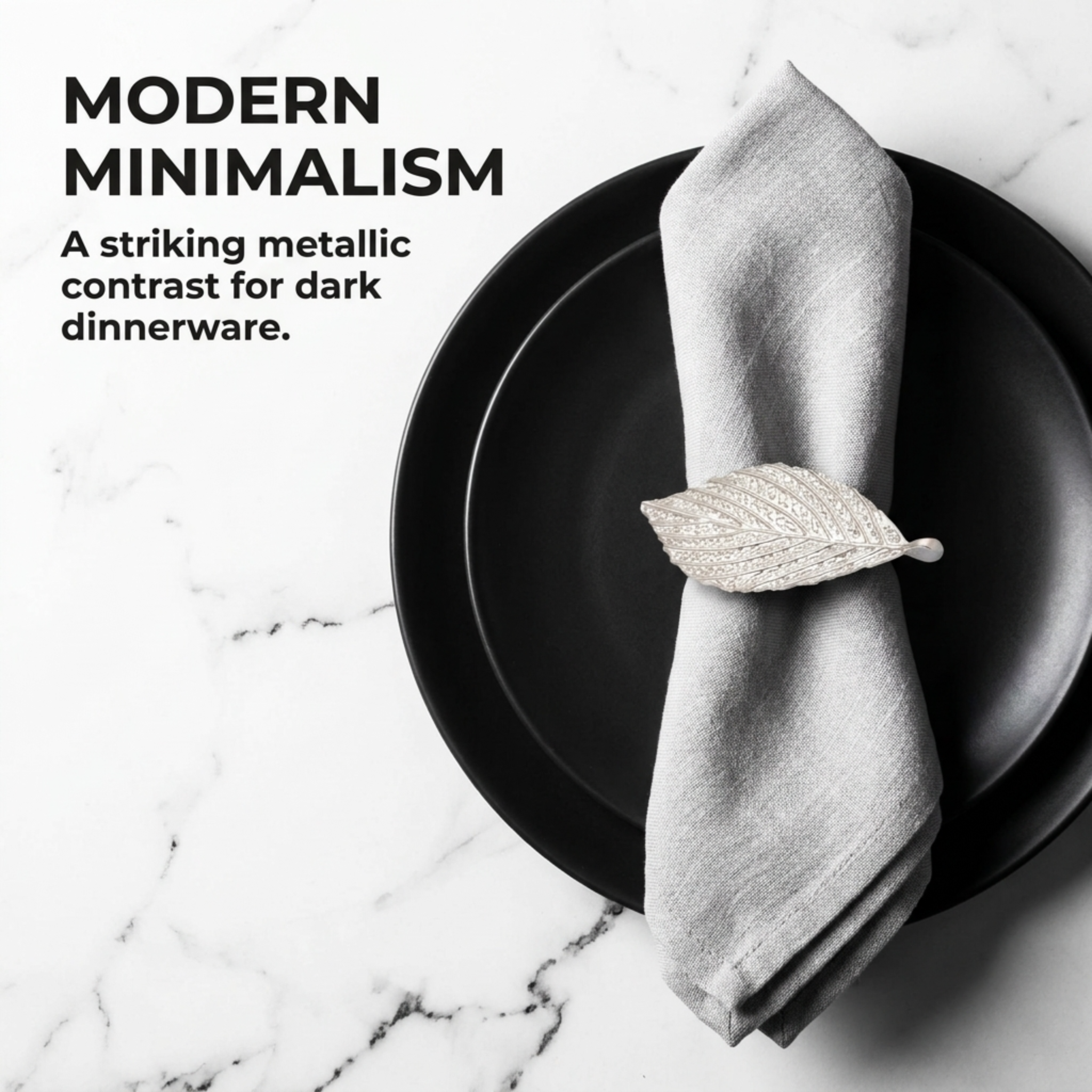 Silver Leaf Napkin Rings – Elegant Table Decor | Rust Resistant Metal Rings