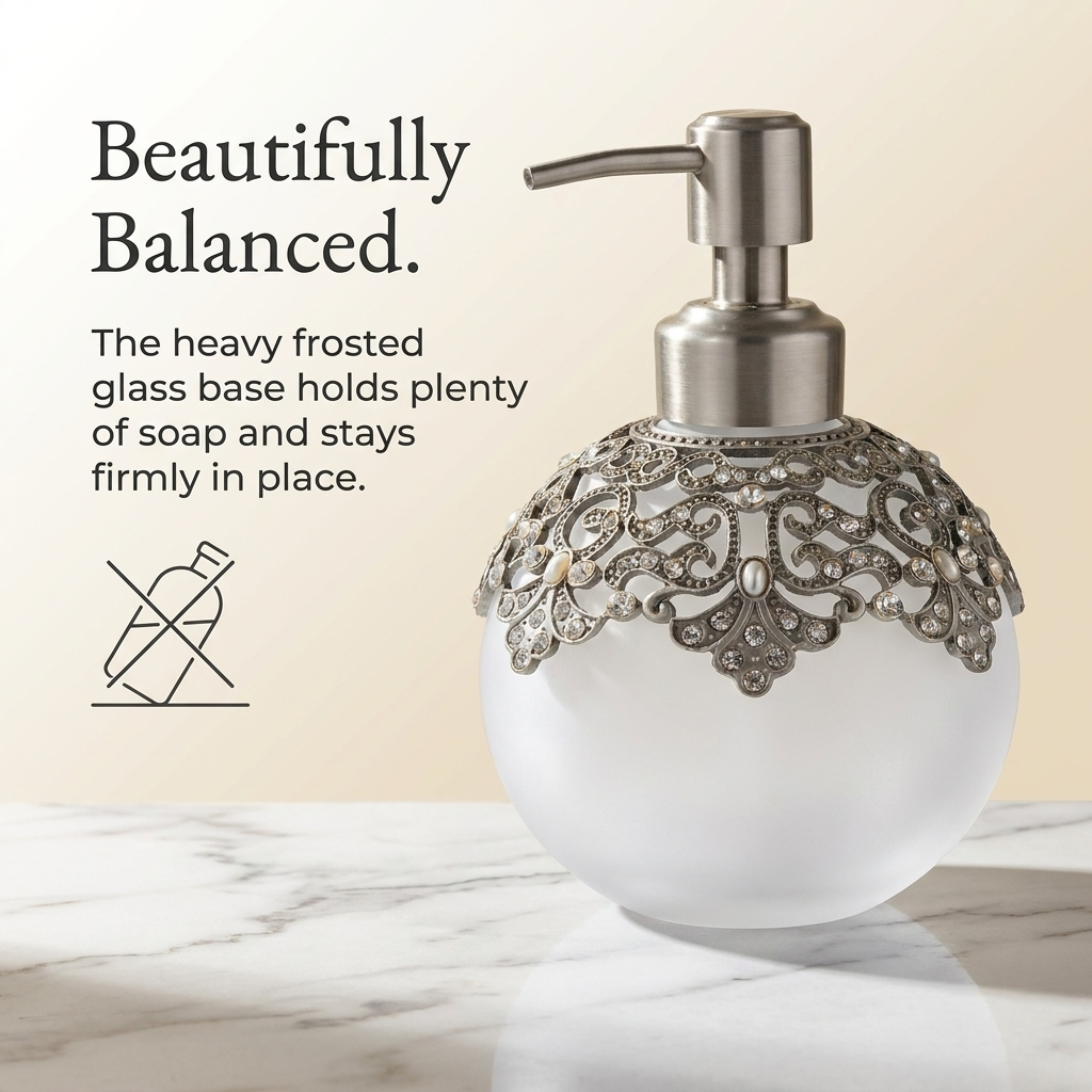Soap Dispenser – Isolde Essence Frosted Glass Decorative Bathroom Accessory 12 oz