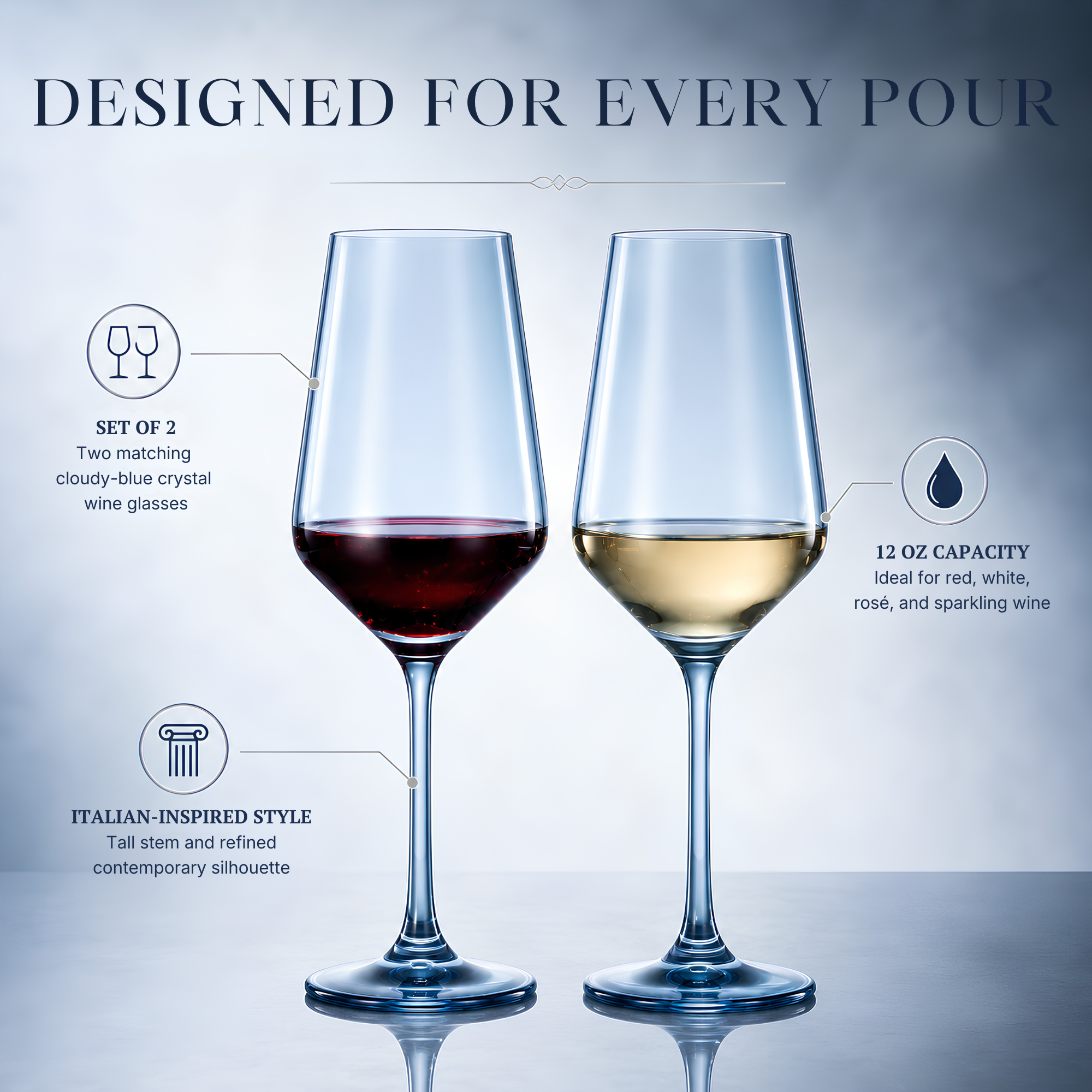 Tonal Stemmed Wine Glassware, Cloudy Blue, Set of 2