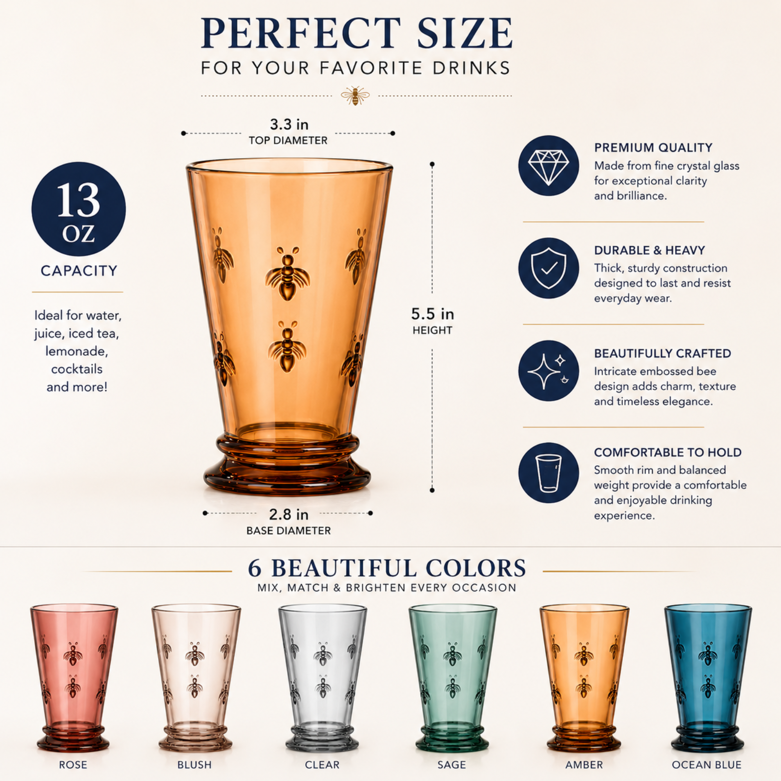 Tonal Highball Bee Glassware, Set of 6