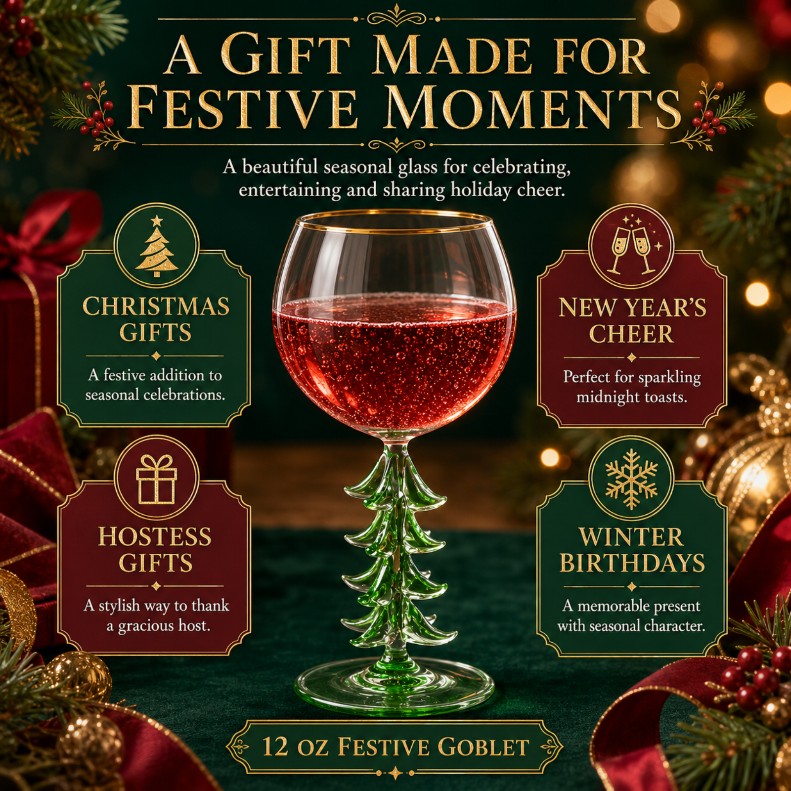 Natale Stemmed Wine Glassware, Single