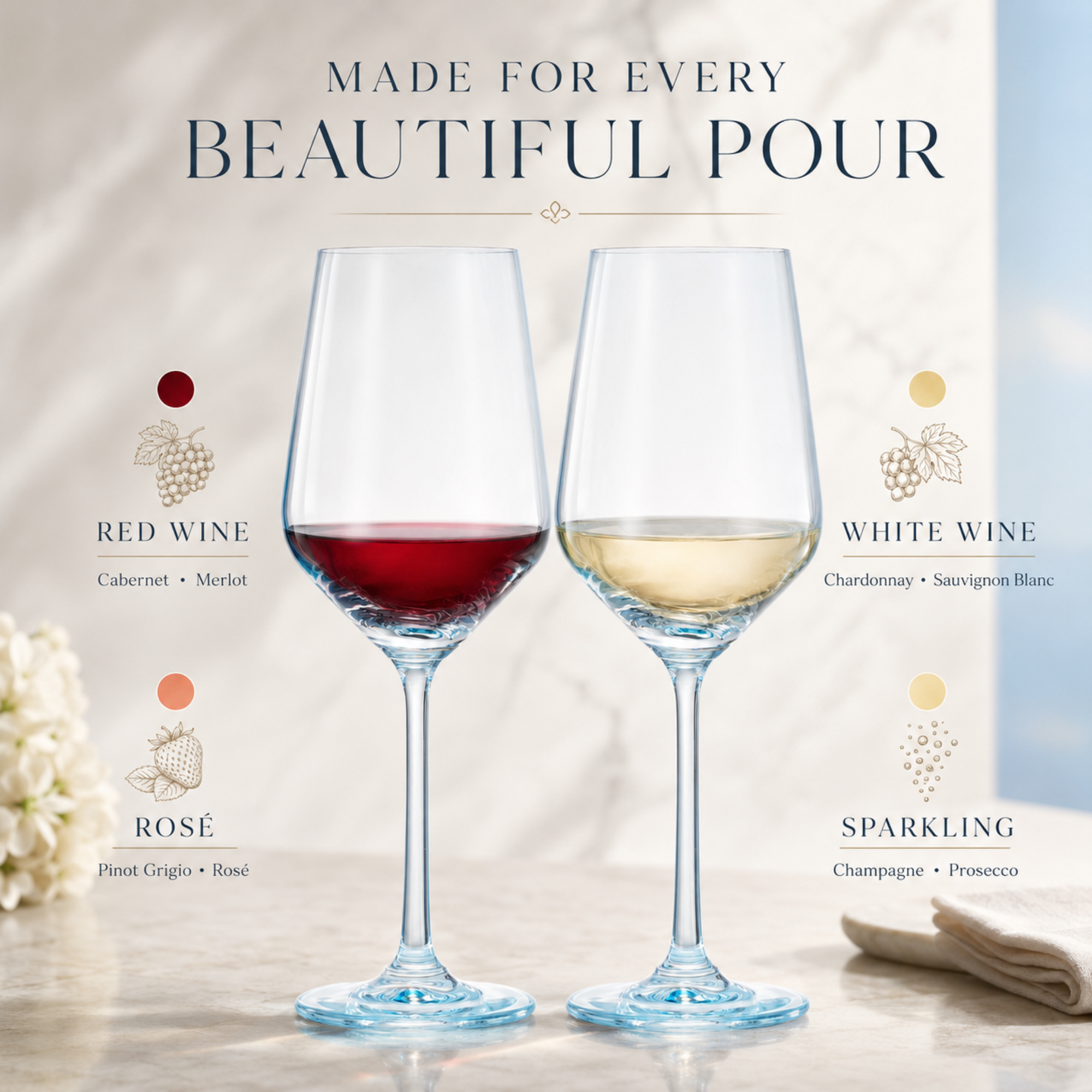 Monet Stemmed Wine Glassware, Blue, Set of 2