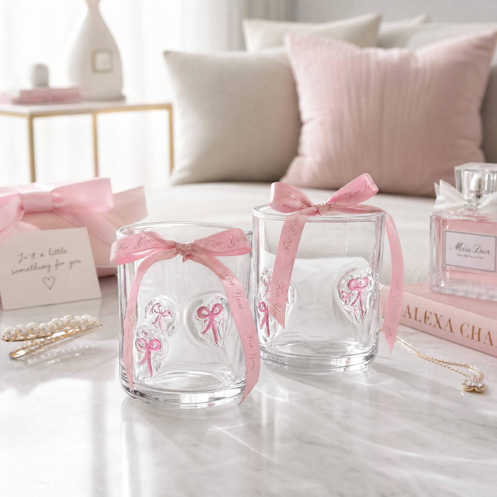 Khen Bowtie Tumblers Set Stylish Break Resistant Acrylic Drinkware - Set of 2 Pink