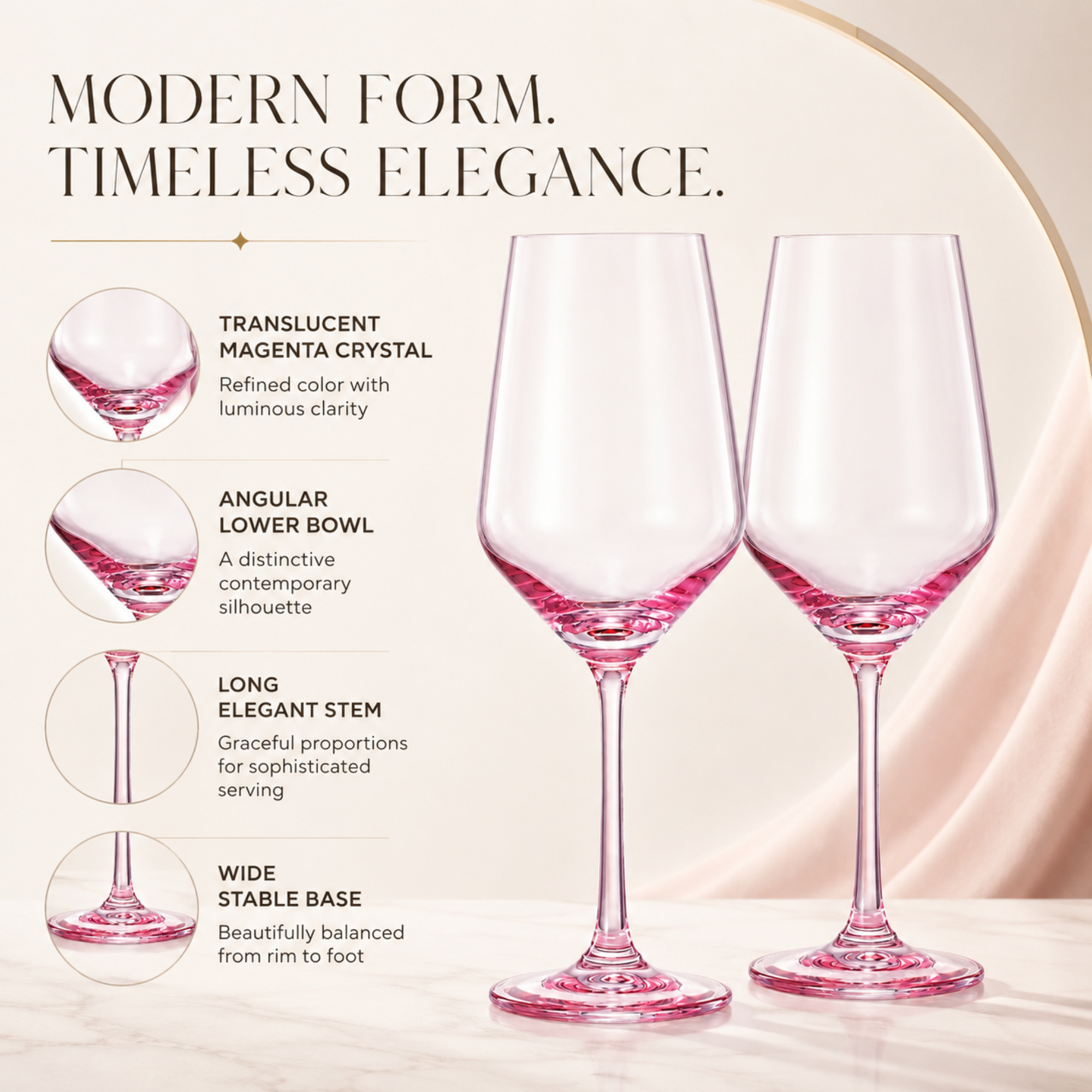 Monet Stemmed Wine Glassware, Magenta, Set of 2