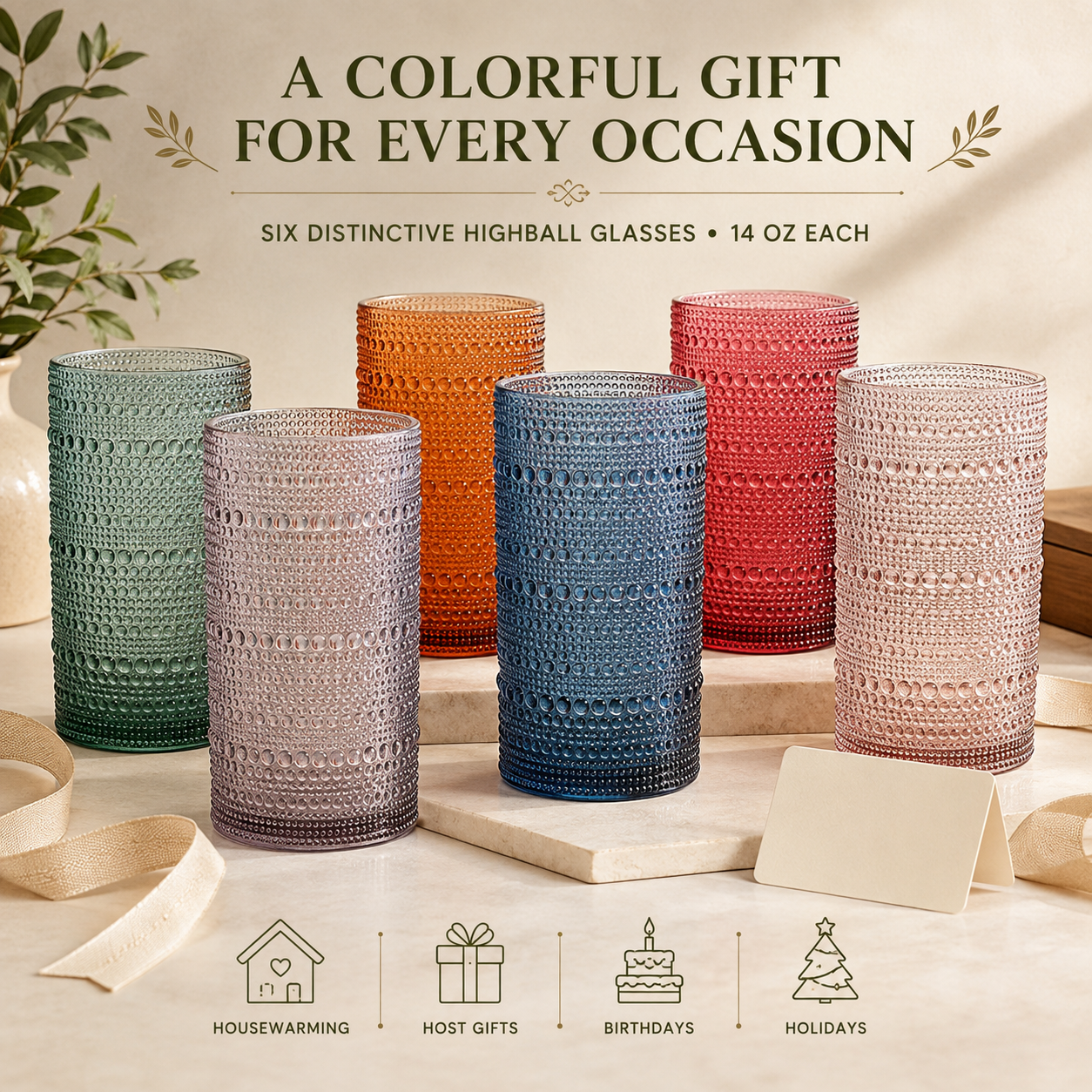 Eze Acrylic Highball Hobnail Glassware, Set of 6