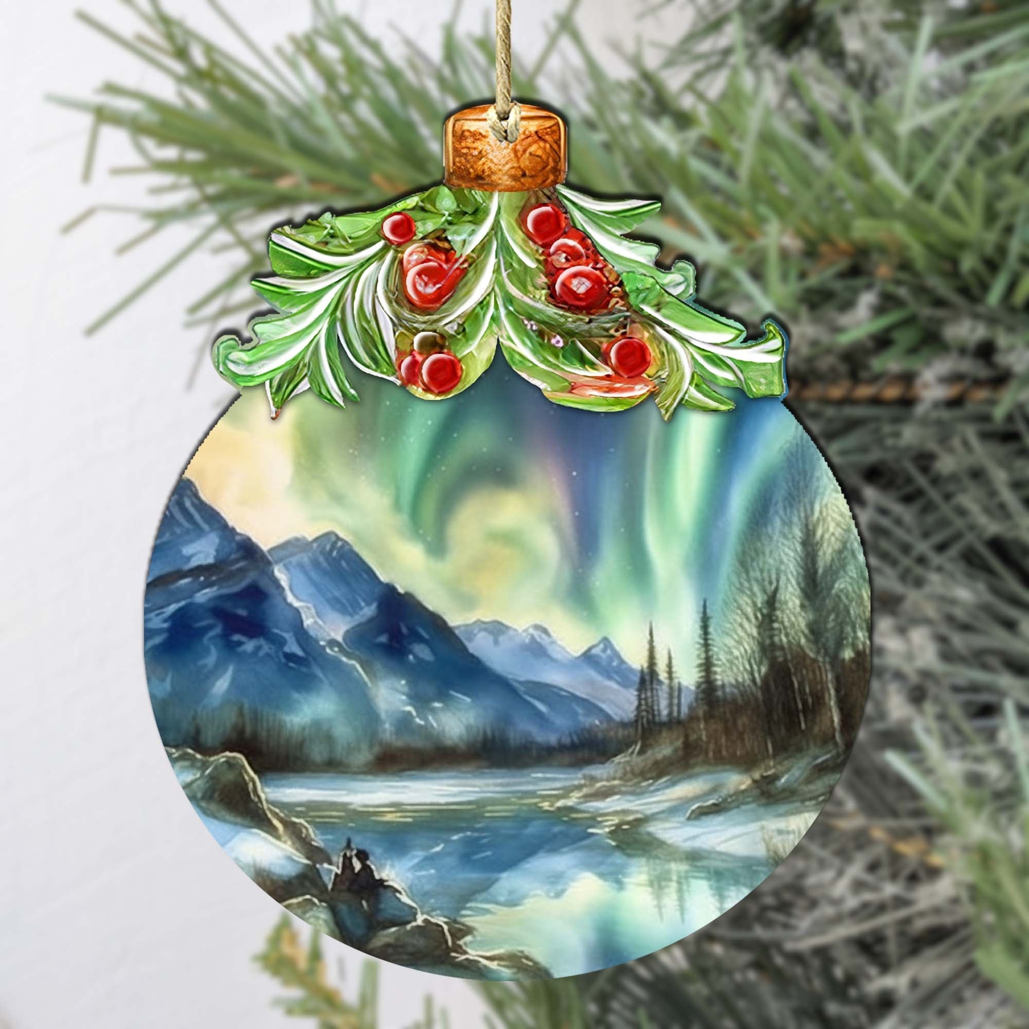 Alaskan Northern Lights Berry Wooden Ornaments by G.Debrekht - Wildlife Holiday Decor - 870023