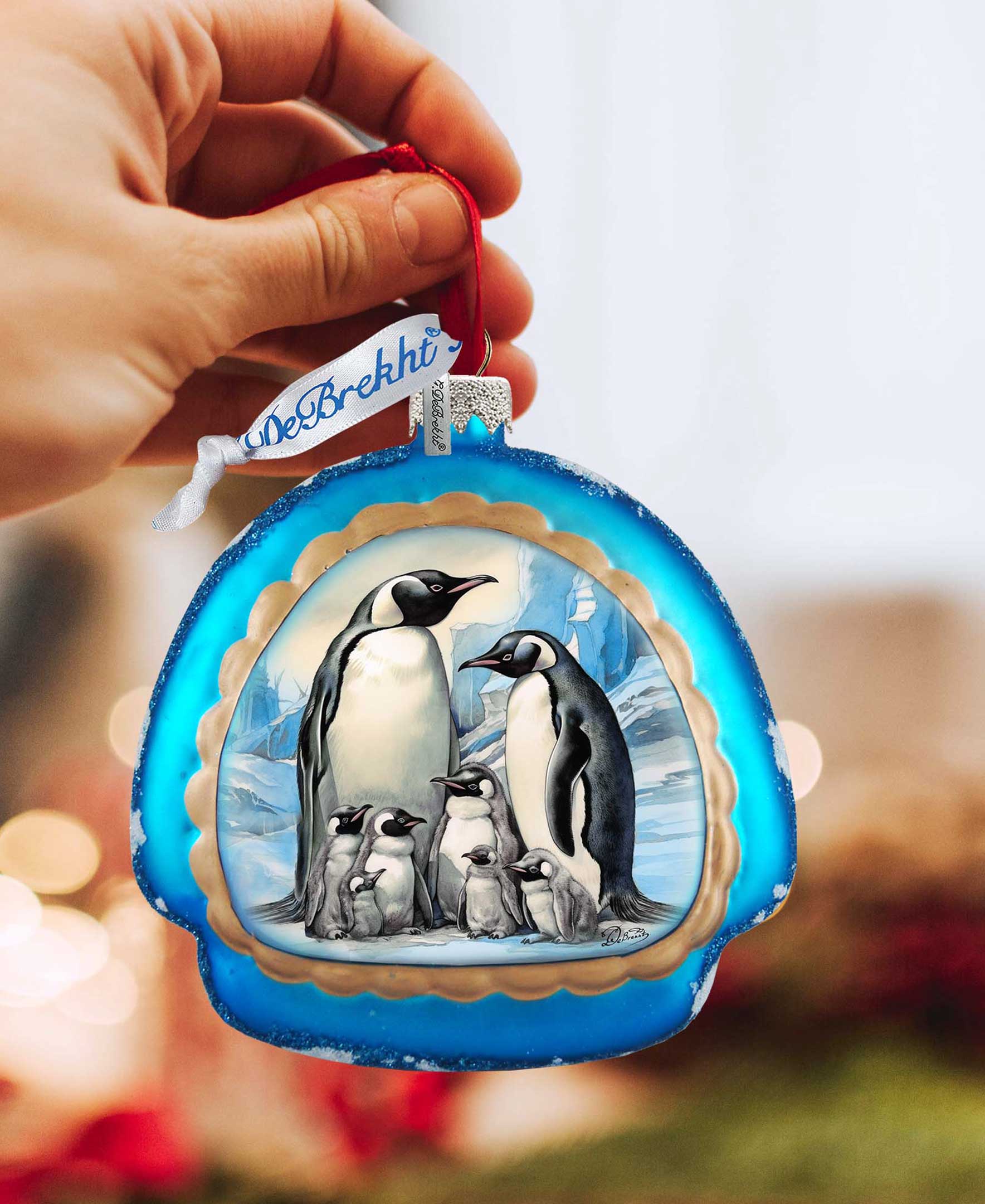A Love on Ice - Penguin's Family Rainbow Glass Ornament by G. Debrekht - Wildlife Holiday Décor - 756-019