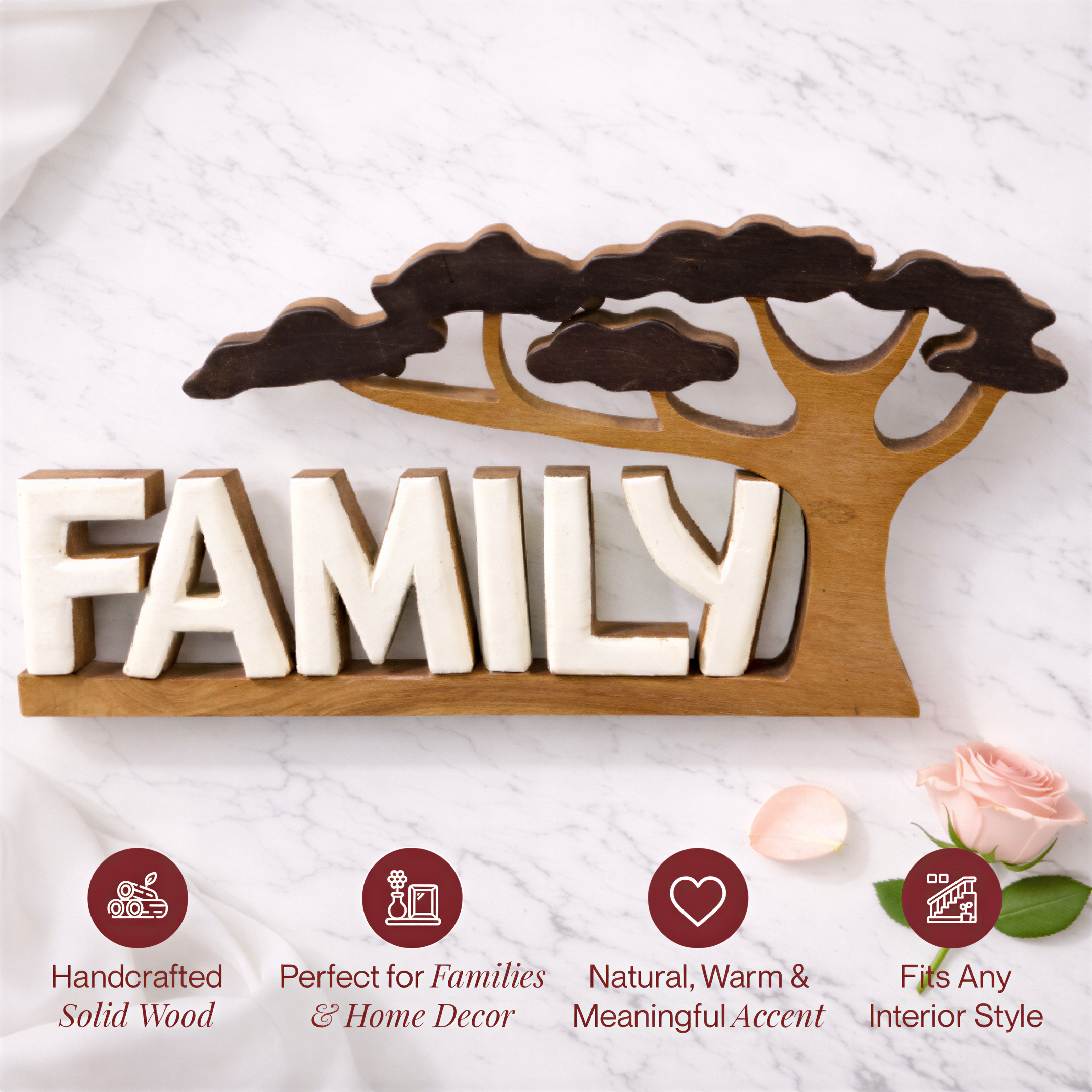 Wooden Family Sculpture – Handmade Acacia Wood Decorative Plaque Gift