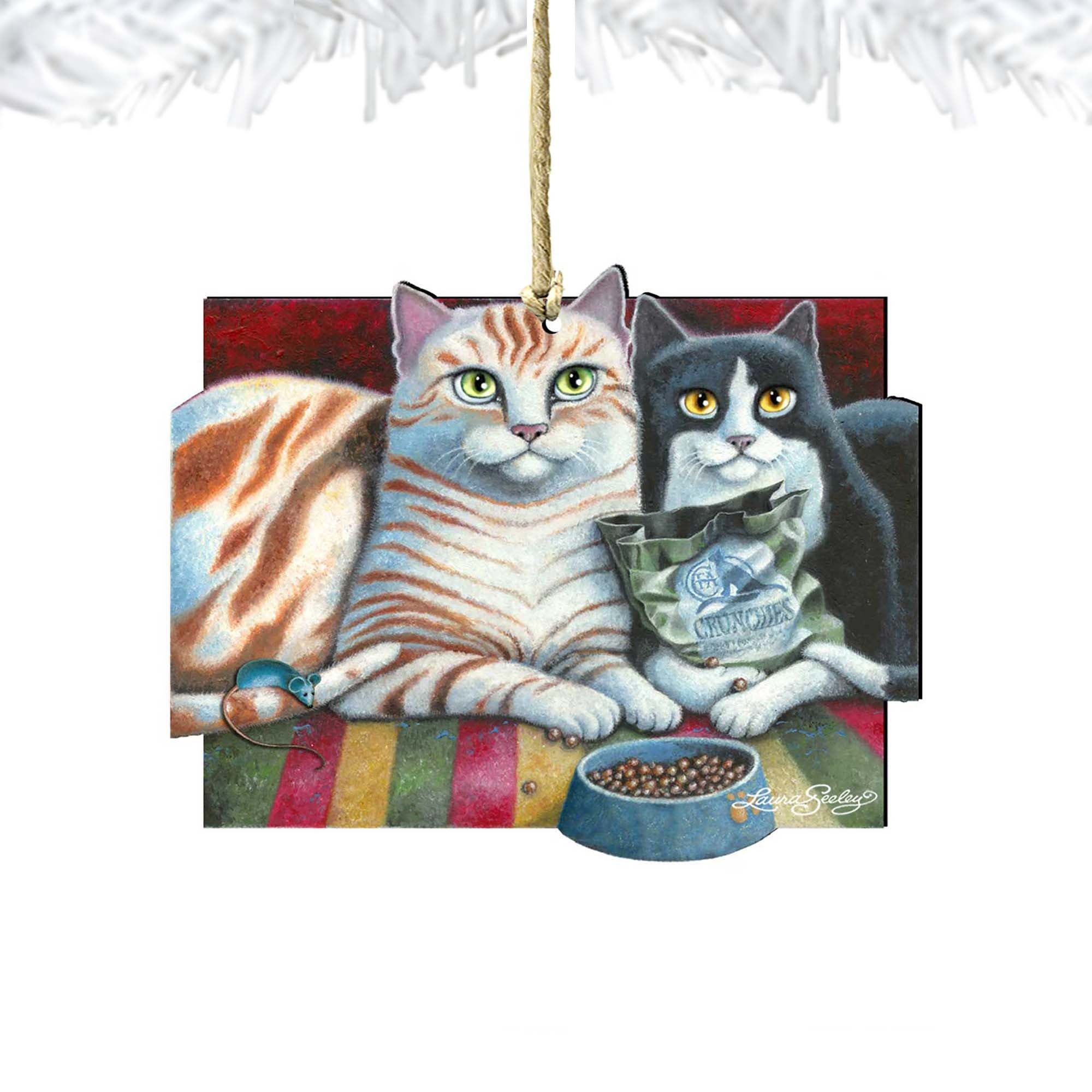 Dinner N Movie Cat Wooden Ornaments by Laura Seeley - Pets Dog and Cats Decor - 8512069-LS
