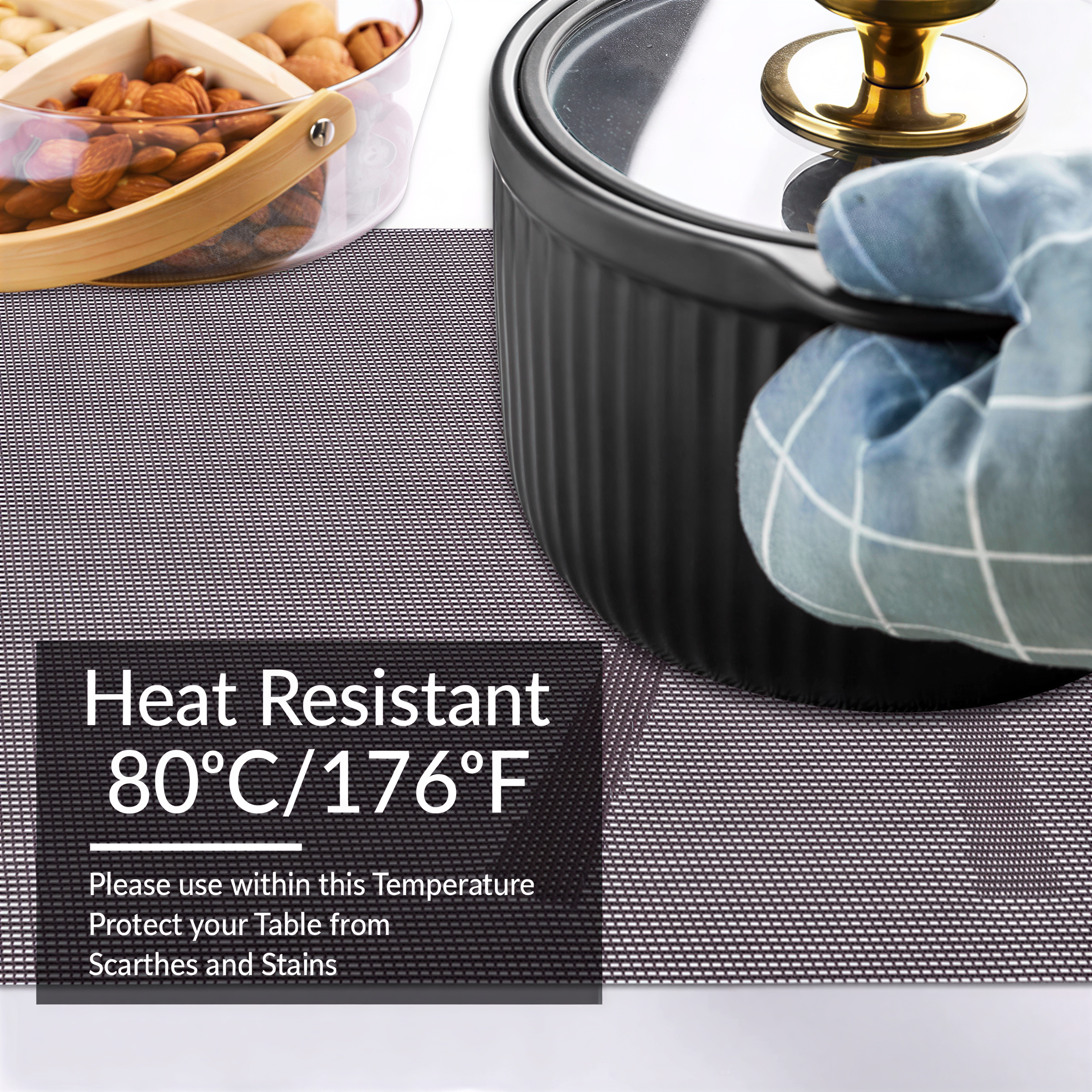 Vinyl Placemats - Devonshire Light Brown Table Protectors | Washable, Non Slip Mats
