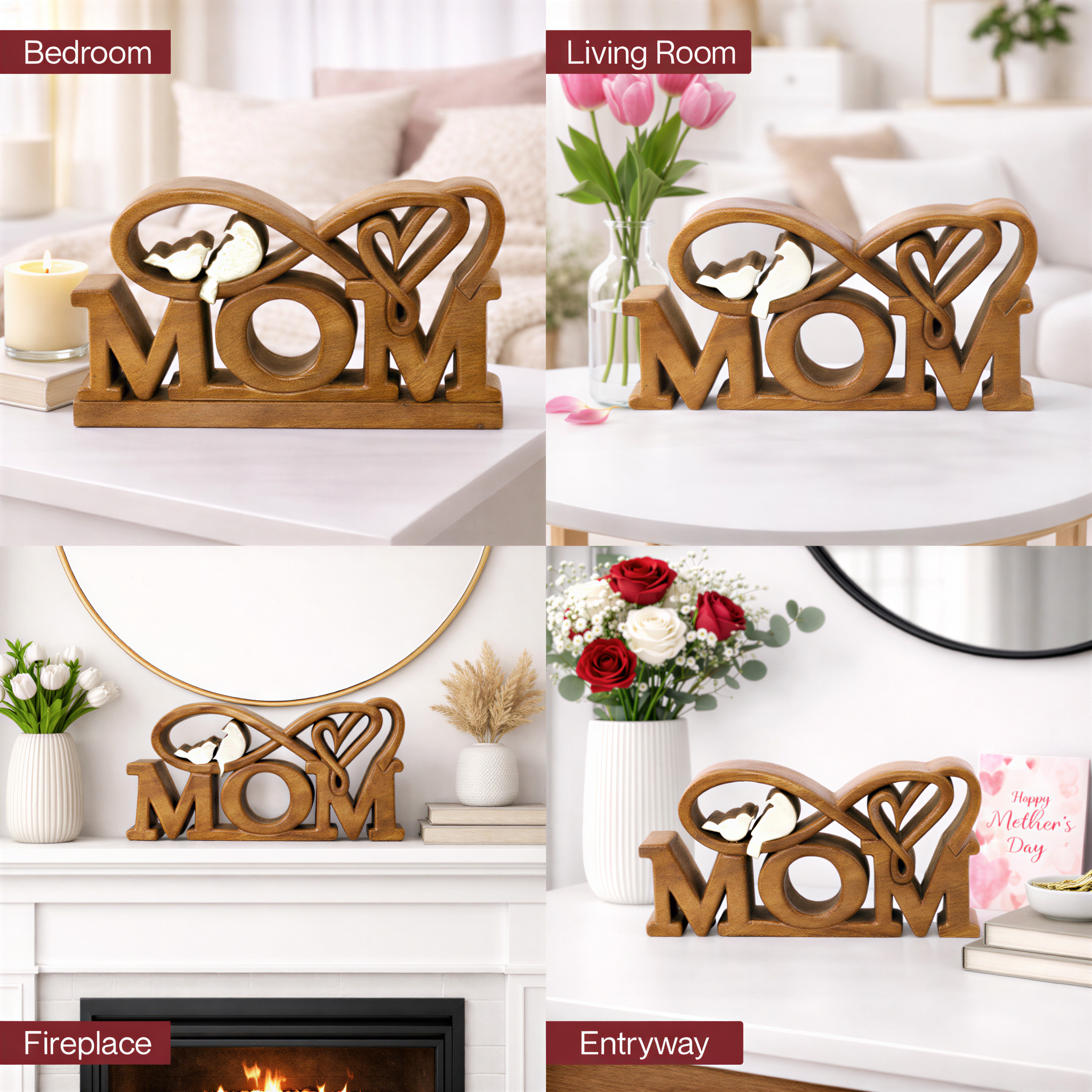 Wooden Mom Sculpture – Handmade Wooden Sign | Rustic Acacia Wood Decor Gift