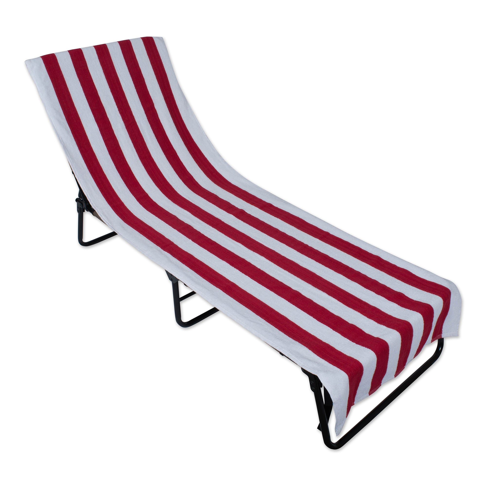 J&M Red Stripe Lounge Chair Beach Towel With Top Fitted Pocket 26X82