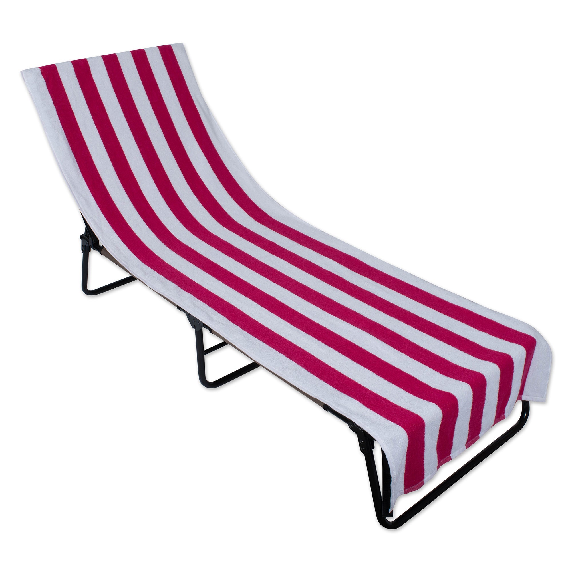 J&M Pink Stripe Lounge Chair Beach Towel With Top Fitted Pocket 26X82