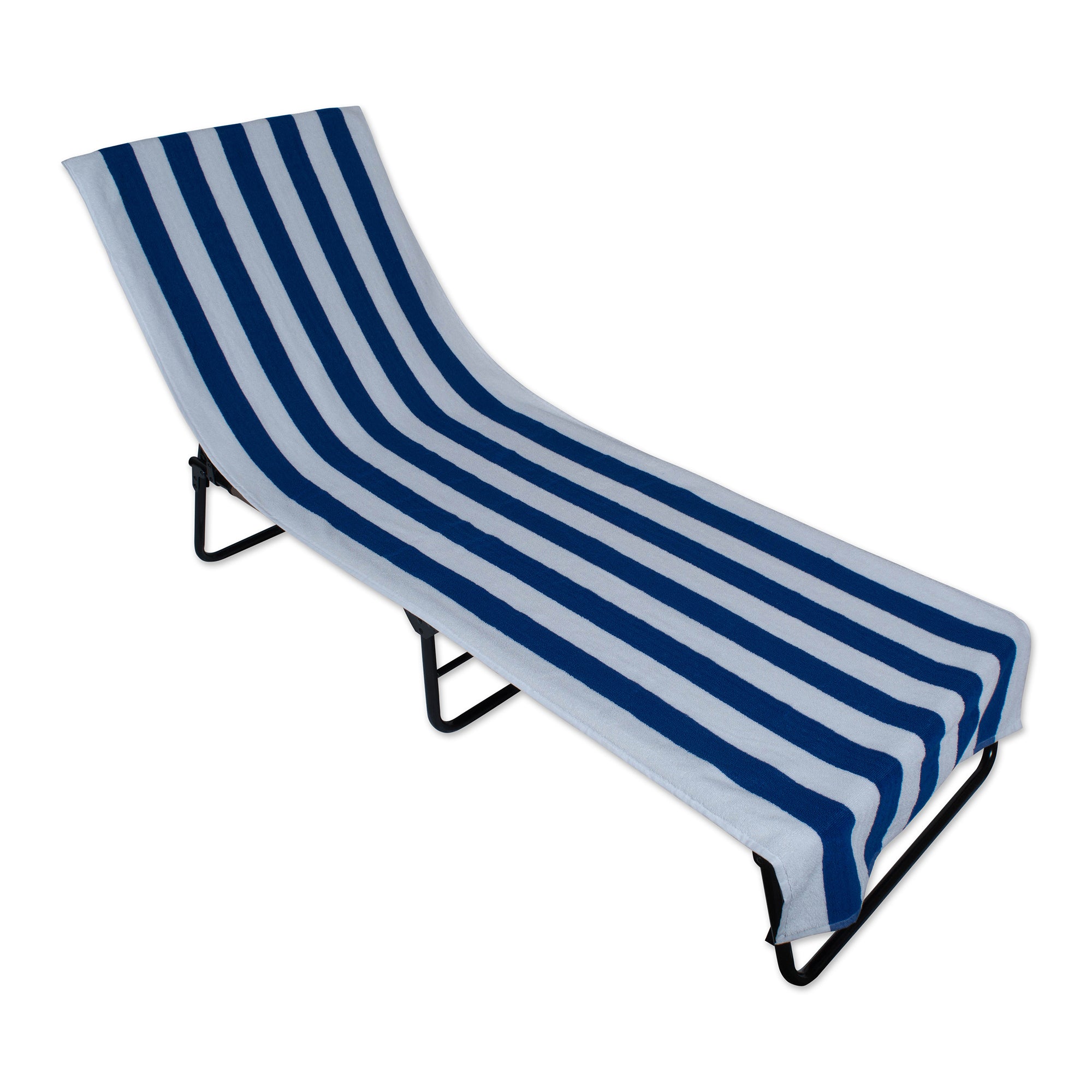J&M Blue Stripe Lounge Chair Beach Towel With Top Fitted Pocket 26X82