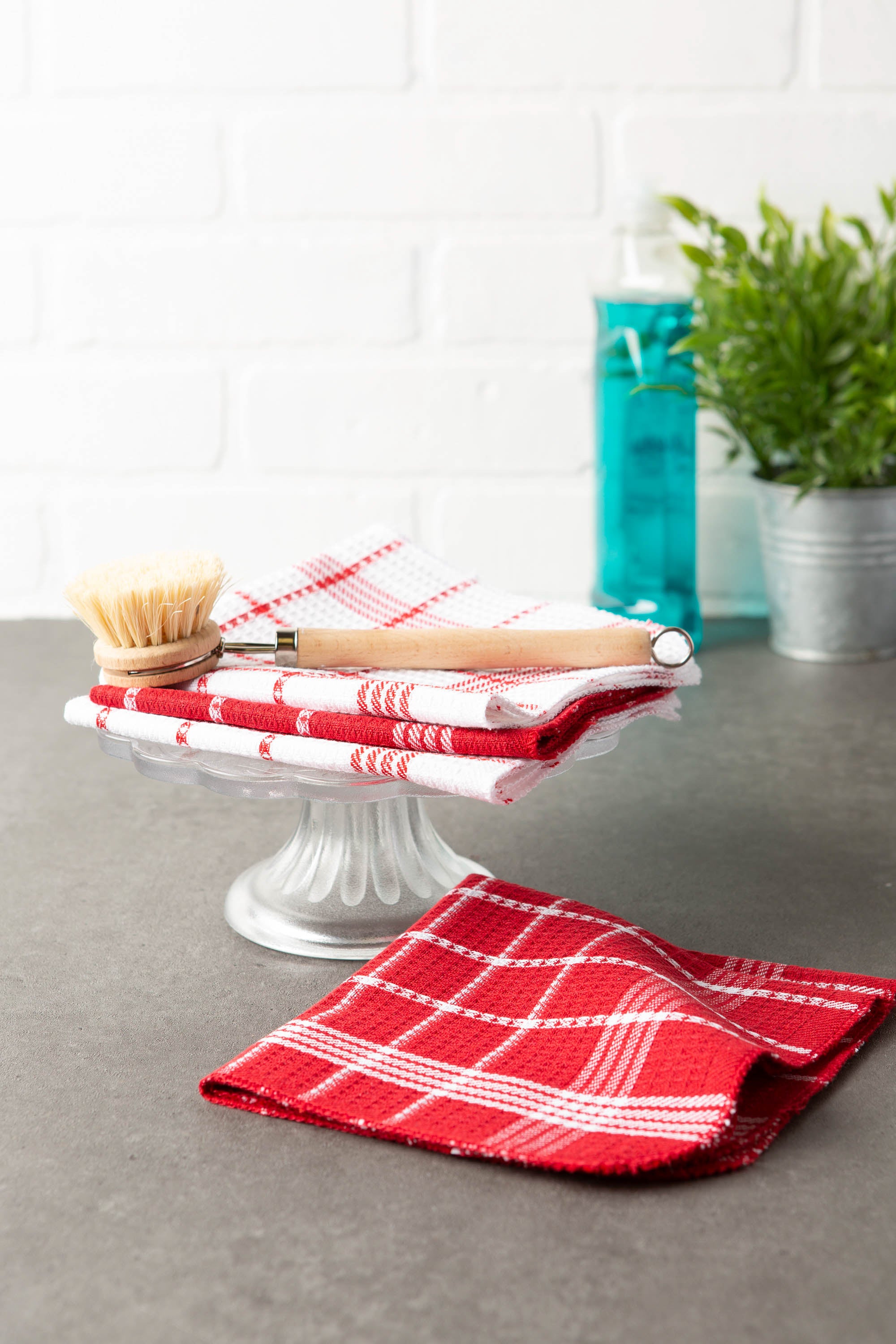 J&M Red Waffle Weave Dishcloth (Set of 12)