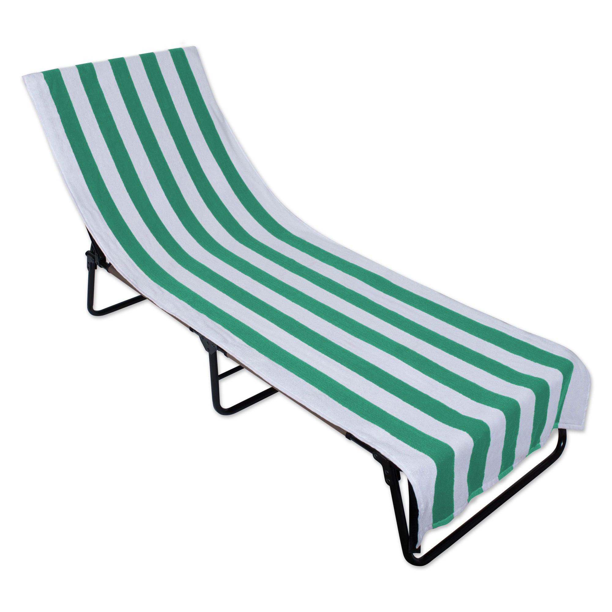 J&M Emerald Green Stripe Lounge Chair Beach Towel With Top Fitted Pocket 26X82
