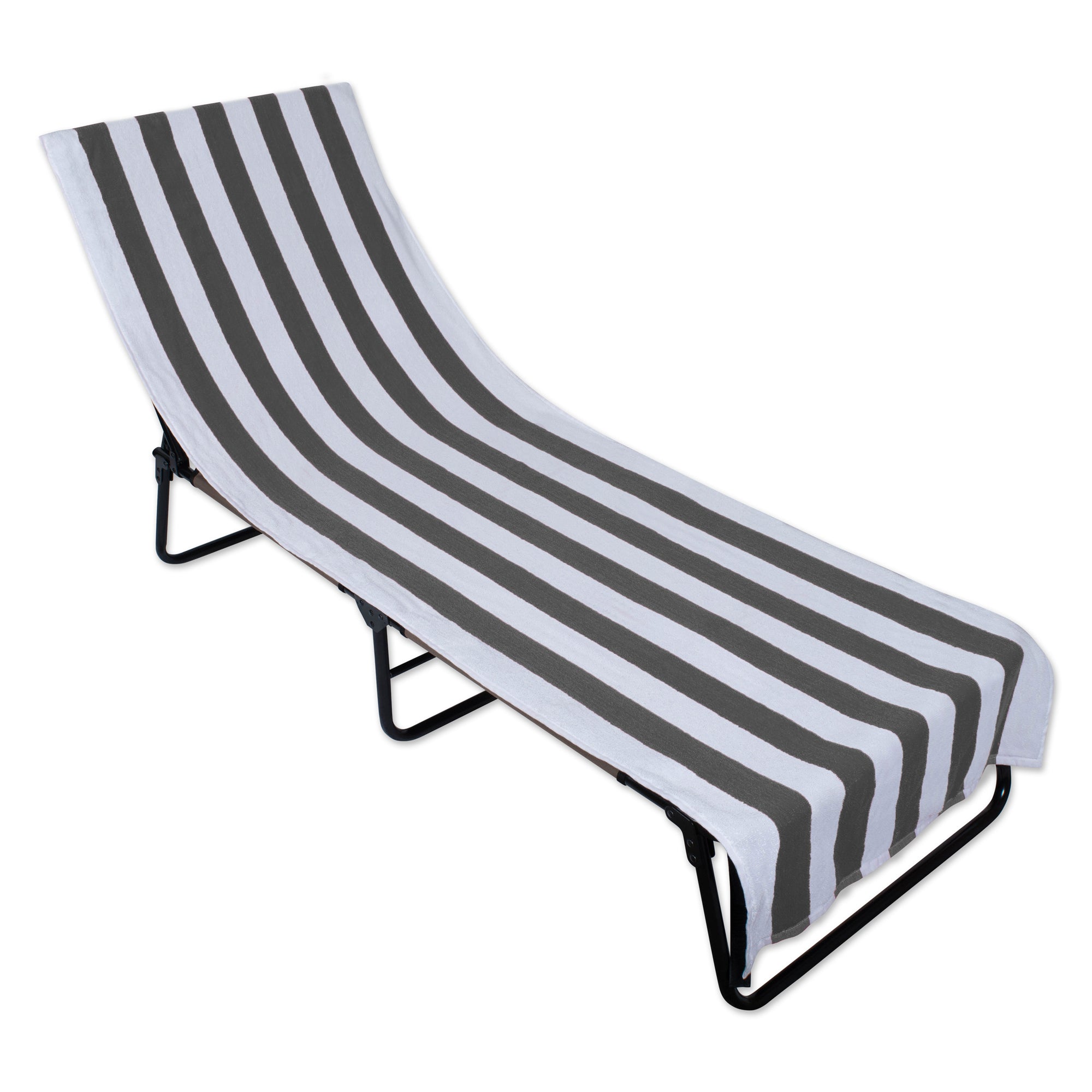 J&M Gray Stripe Lounge Chair Beach Towel With Top Fitted Pocket 26X82