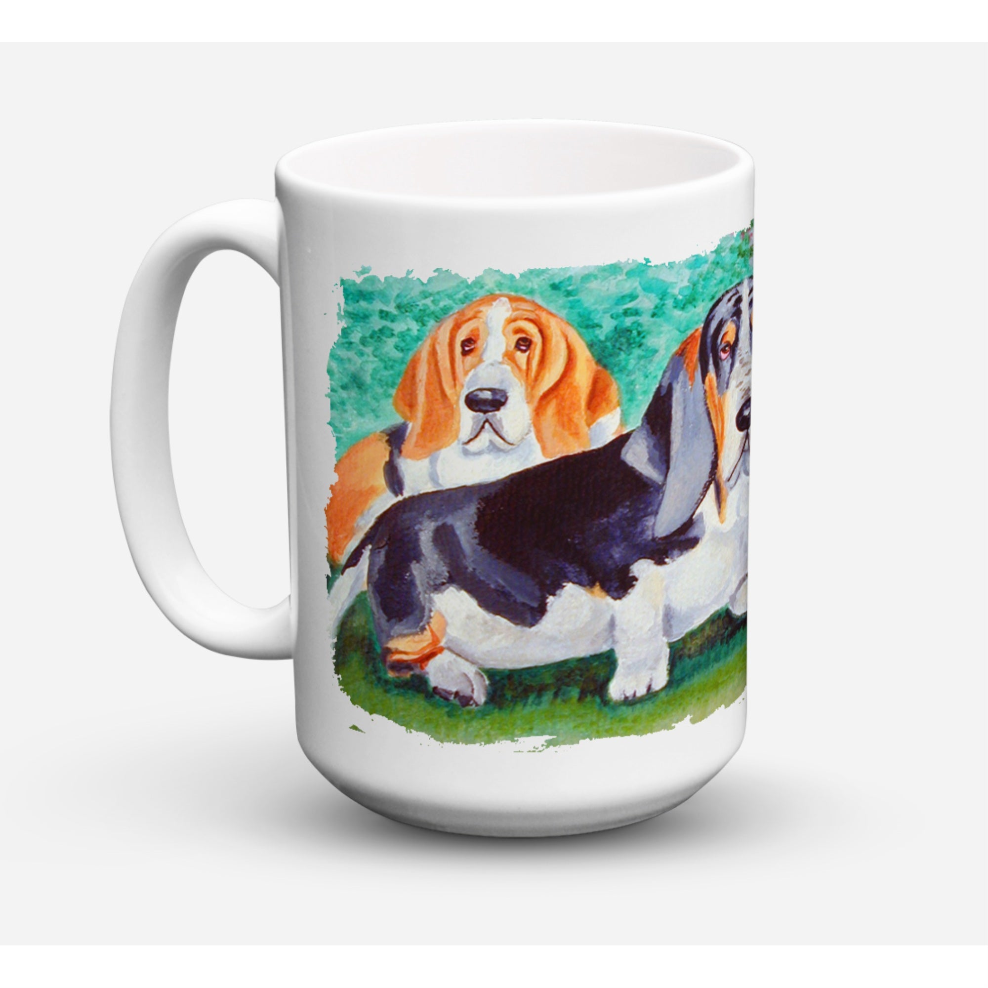 Carolines Treasures 7061CM15 Basset Hound Double Trouble Microwavable Ceramic Coffee Mug 15 oz Multicolor