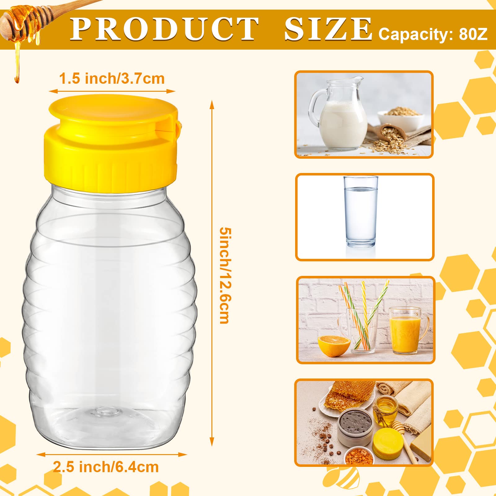 Hoolerry 48 Pack 8 Oz Clear Plastic Honey Bottles Refillable Squeeze Honey Container Empty Honey Jars Honey Dispenser With Flip