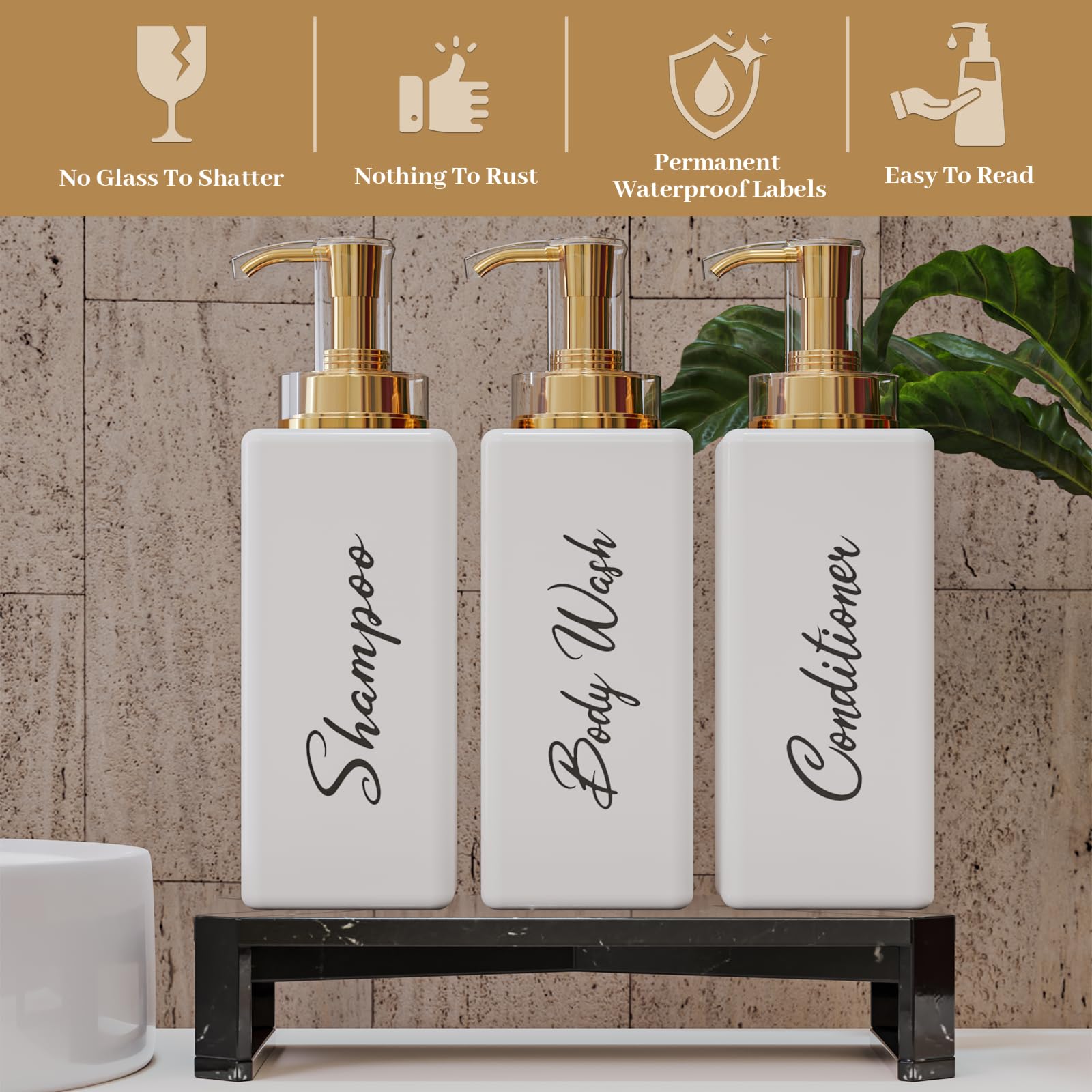 Akalin Shiny Shampoo And Conditioner Dispenser 16Oz, Set Of 3 Refillable Shampoo And Conditioner Bottles With Pump, 3 Clear Body