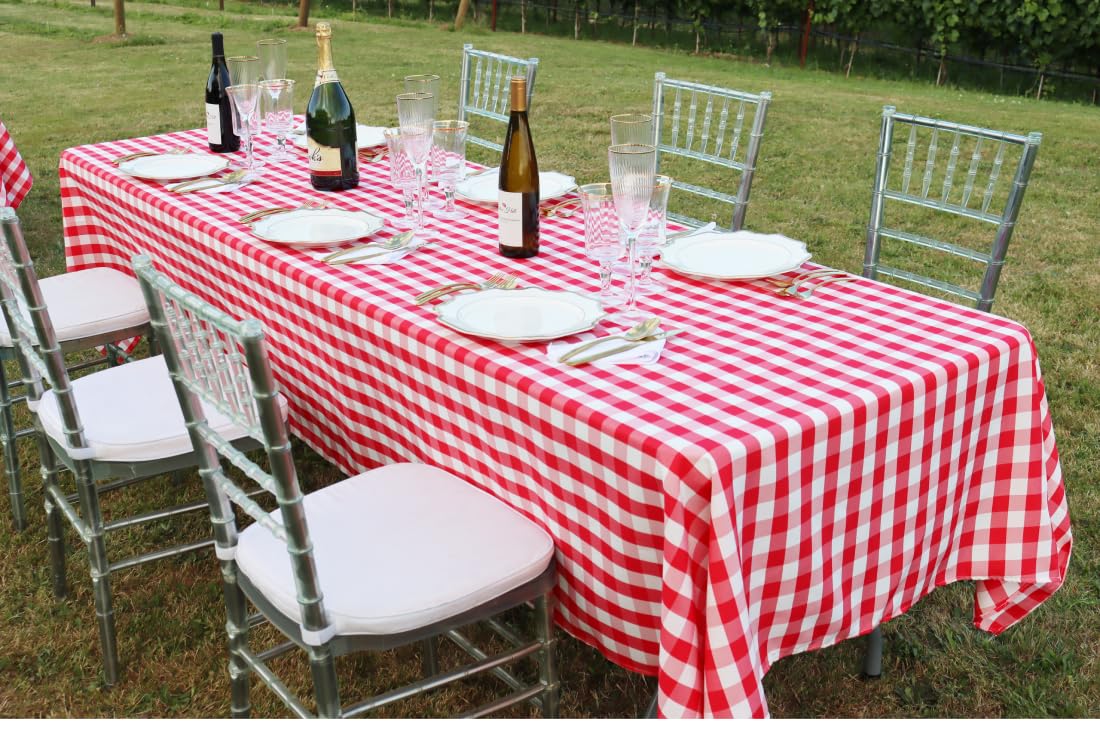 Ltc Linens 60 In. X 126 In. Red And White Checkered Rectangular Tablecloth - Red Gingham Table Cloth For 8 Feet Rectangle Table