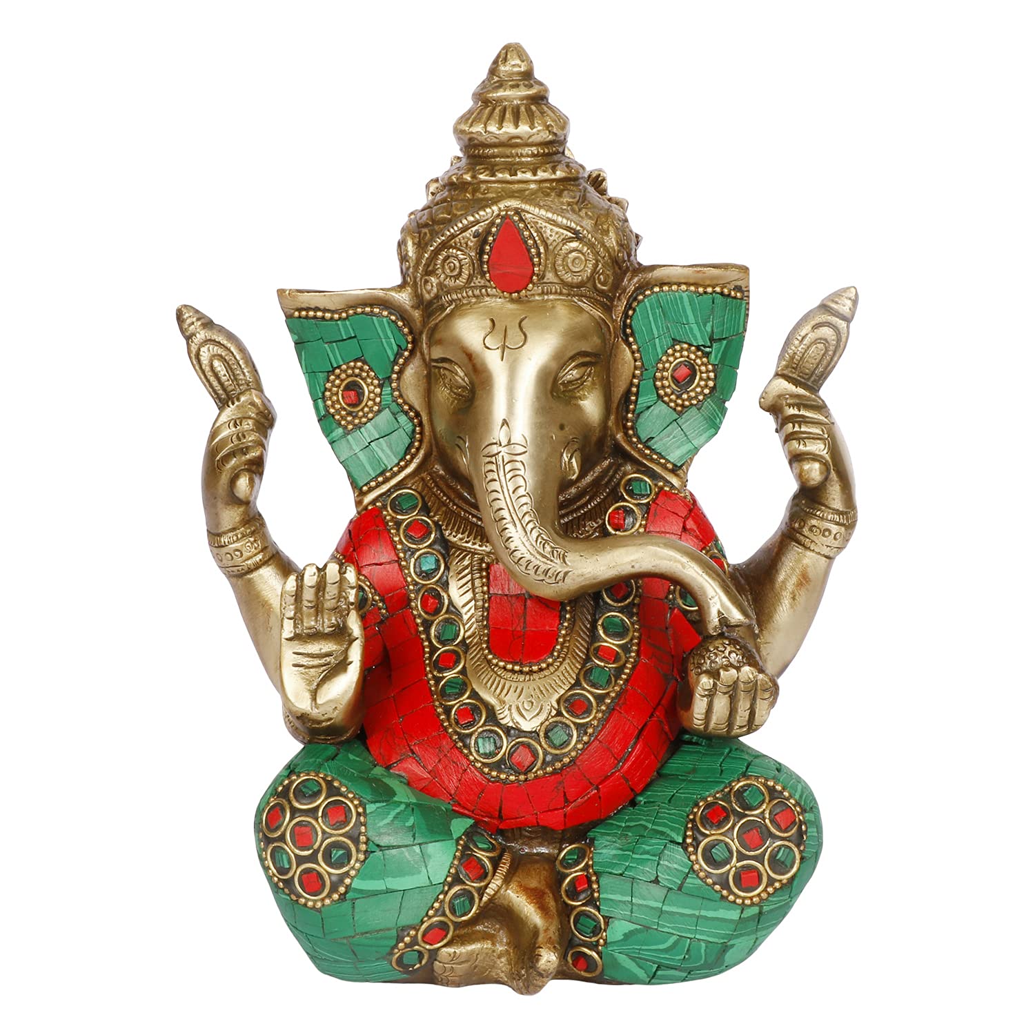 Artvarko Ganesha Statue Idol Brass With Turquoise Taj Ganesh Idol Sculpture For Home Pooja Entrace Dcor Good Luck Vastu Decorati