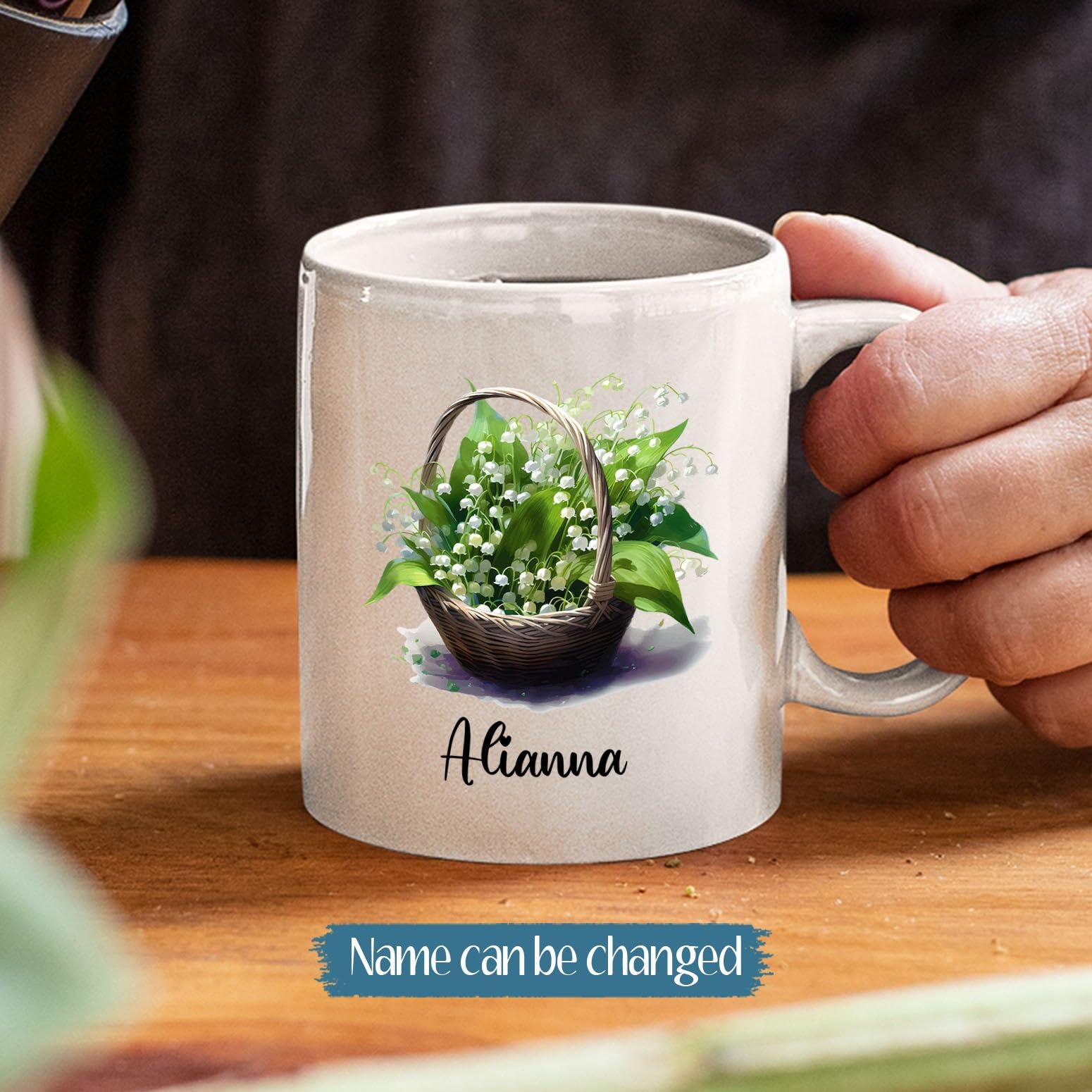 Lily Of The Valley Coffee Mug Gift, Personalized Name Lily Of The Valley Flowers Ceramic Cup Present, Customized Floral Tea Cup